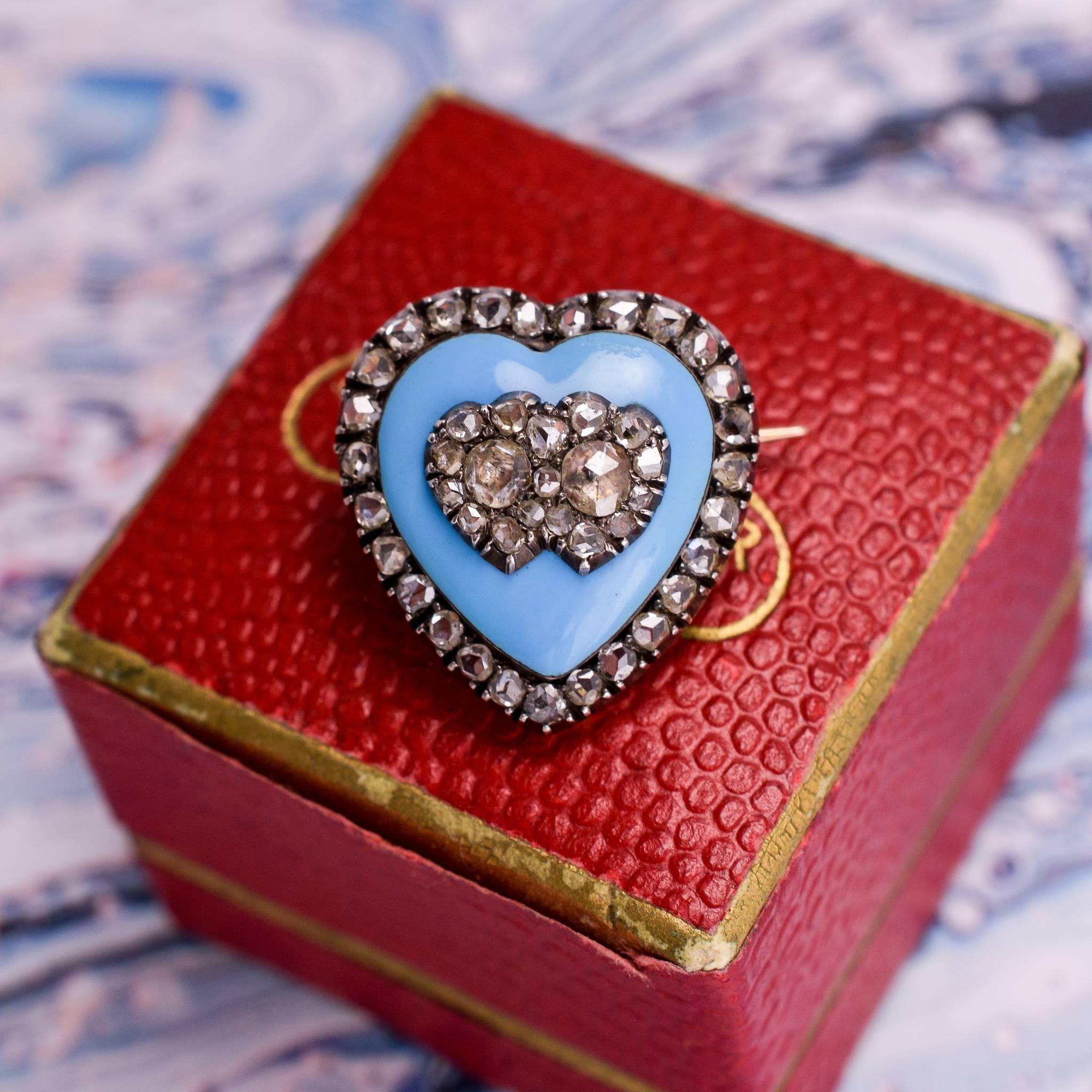 Women's Antique Mid-Victorian Diamond Double Heart Pendant Brooch