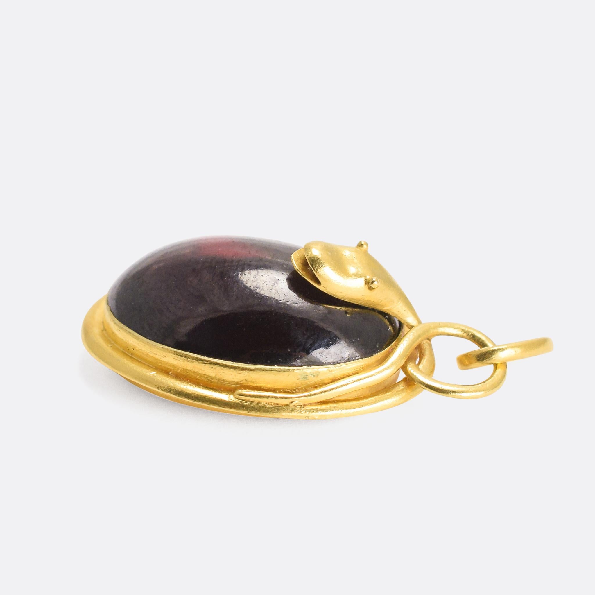 Women's or Men's Antique Mid-Victorian Garnet and Snake Gold Pendant Necklace
