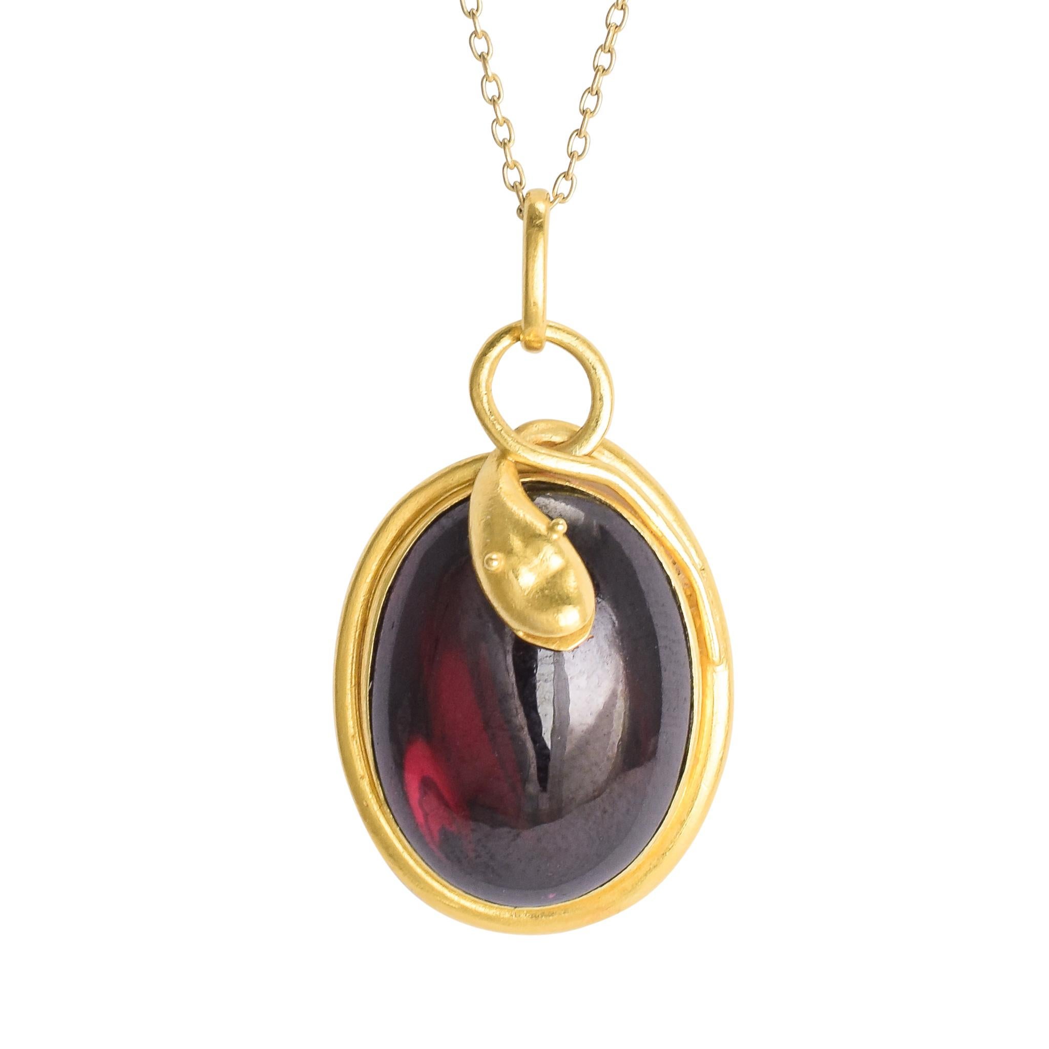Antique Mid-Victorian Garnet and Snake Gold Pendant Necklace