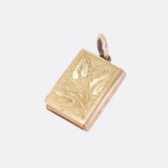 Antik Mid-Victorian Gold Buch Medaillon Anhänger