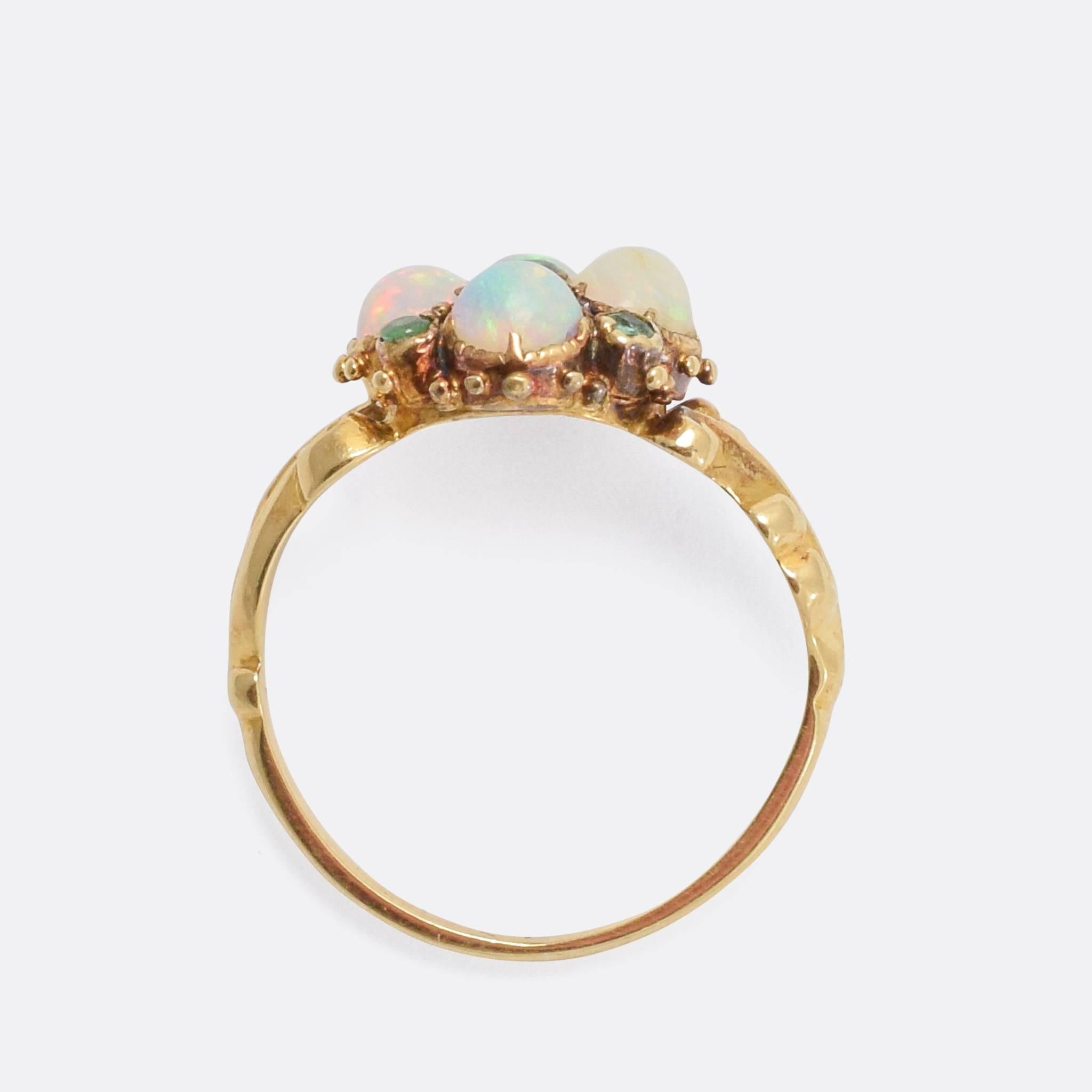 Antique Mid-Victorian Opal Emerald Cluster Ring 1