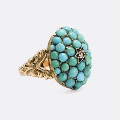 Antique Mid-Victorian Pavé Turquoise Diamond Dome Ring