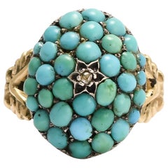 Antique Mid-Victorian Pavé Turquoise Diamond Dome Ring