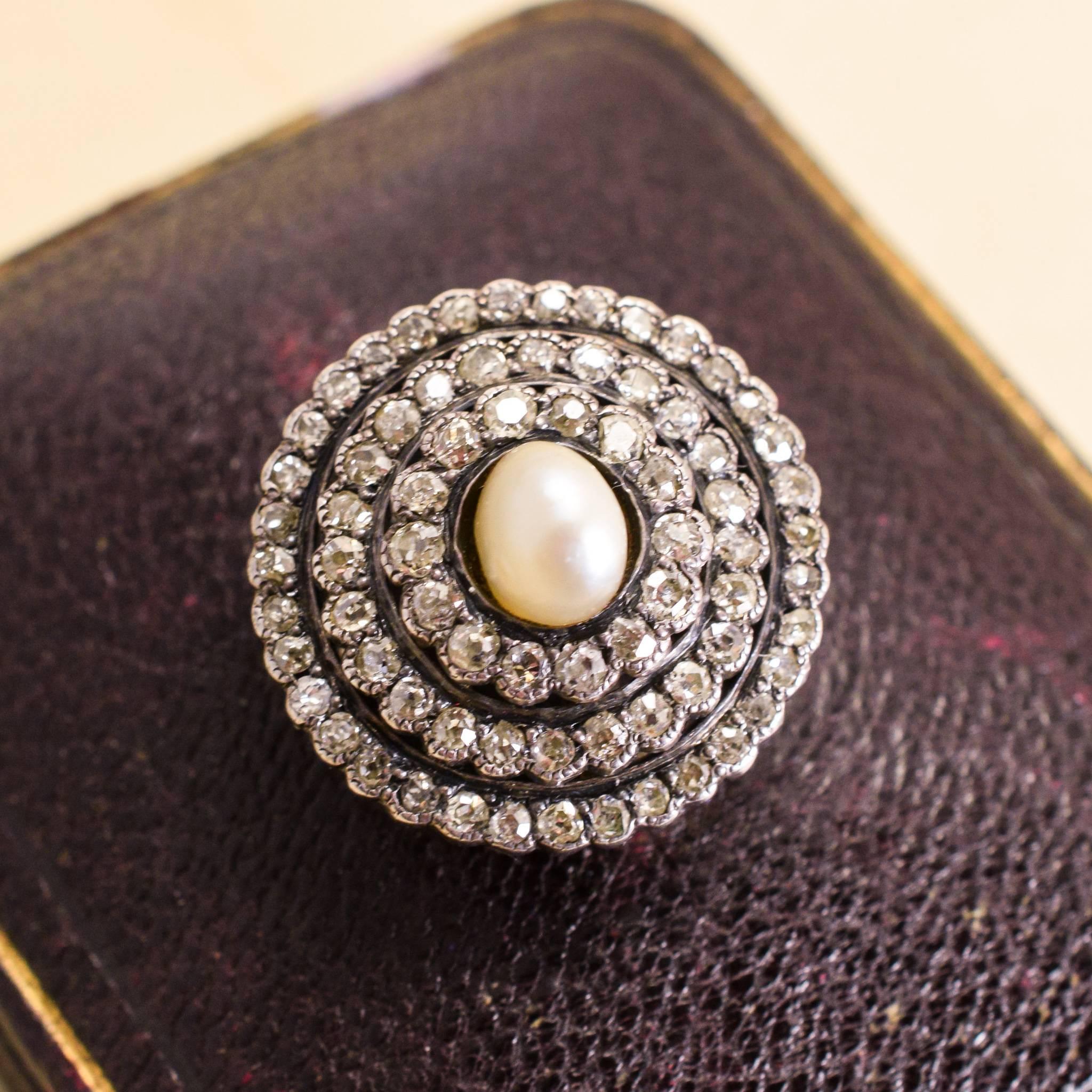 Antique Mid-Victorian Pearl Diamond Halo Pendant Necklace 6