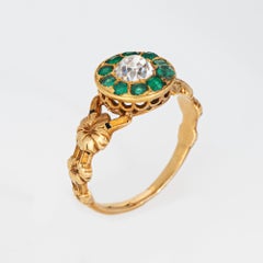 Antique Mid Victorian Ring Diamond Emerald 18k Yellow Gold Sz 6.75 Jewelry