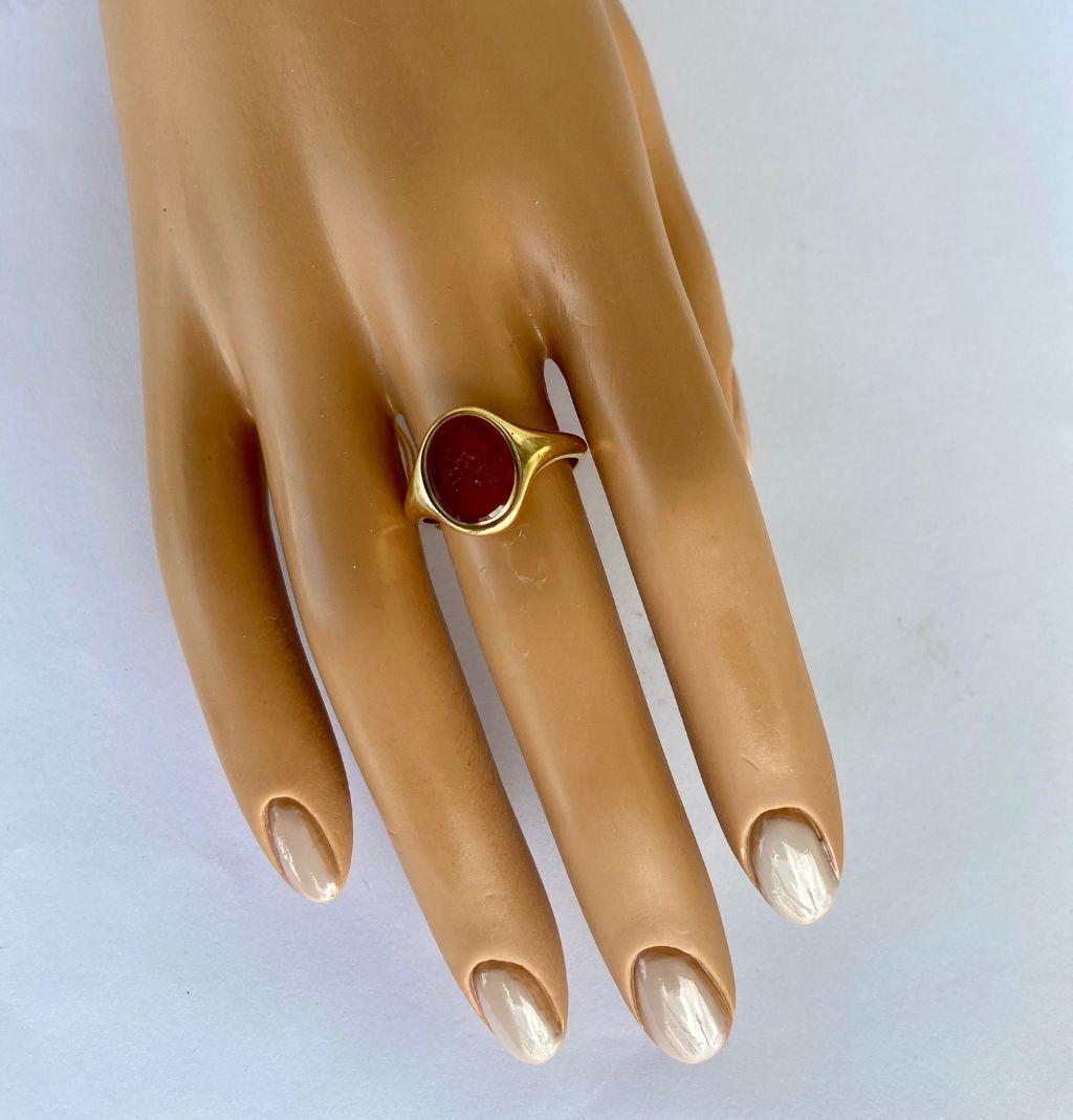 Oval Cut Antique Mid Victorian Scottish Carnelian Signet Ring