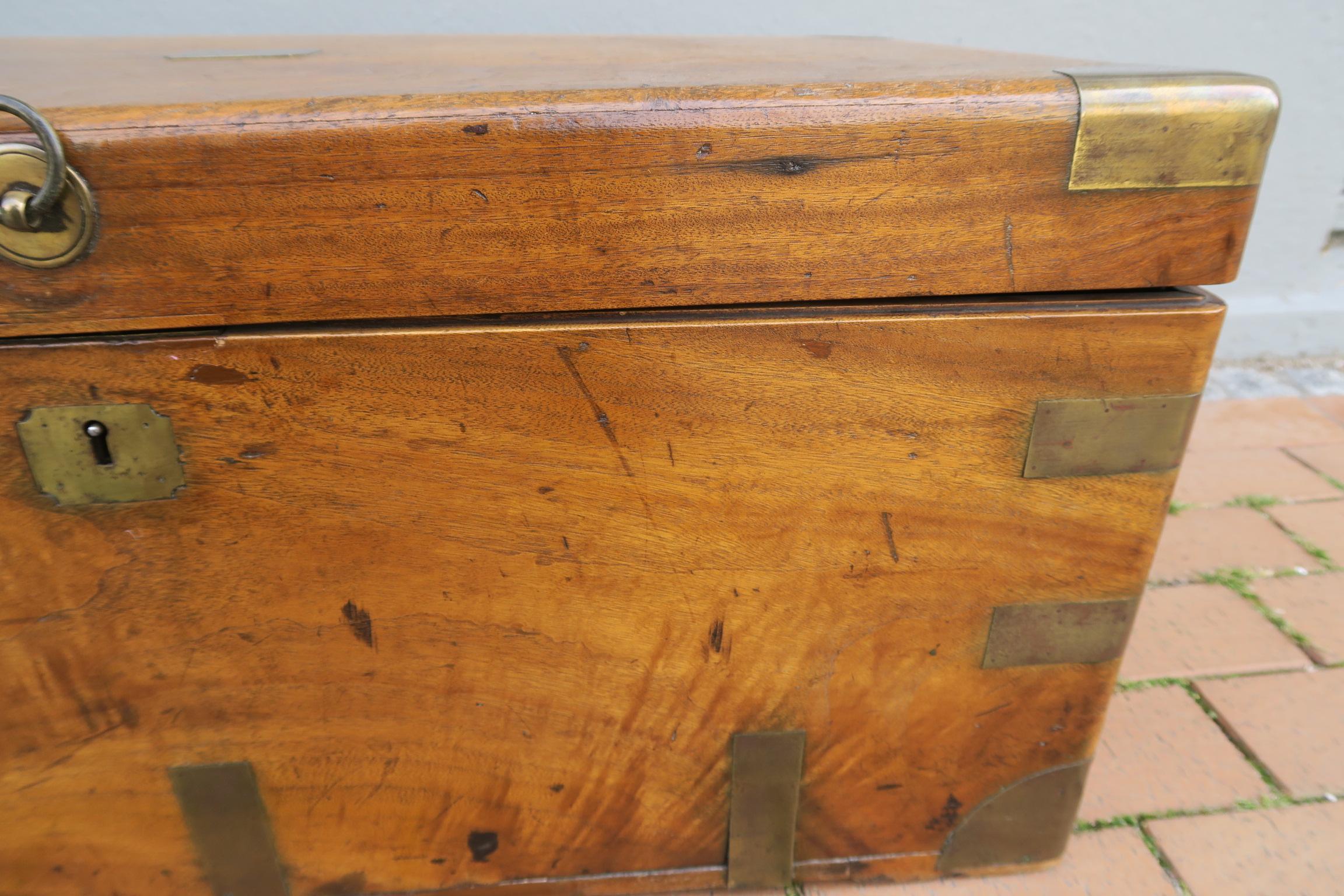 baúl militar antiguo de madera de alcanfor maciza de mediados de la época victoriana en venta 6
