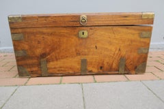 antique Mid-Victorian solid Camphorwood military travelling trunk