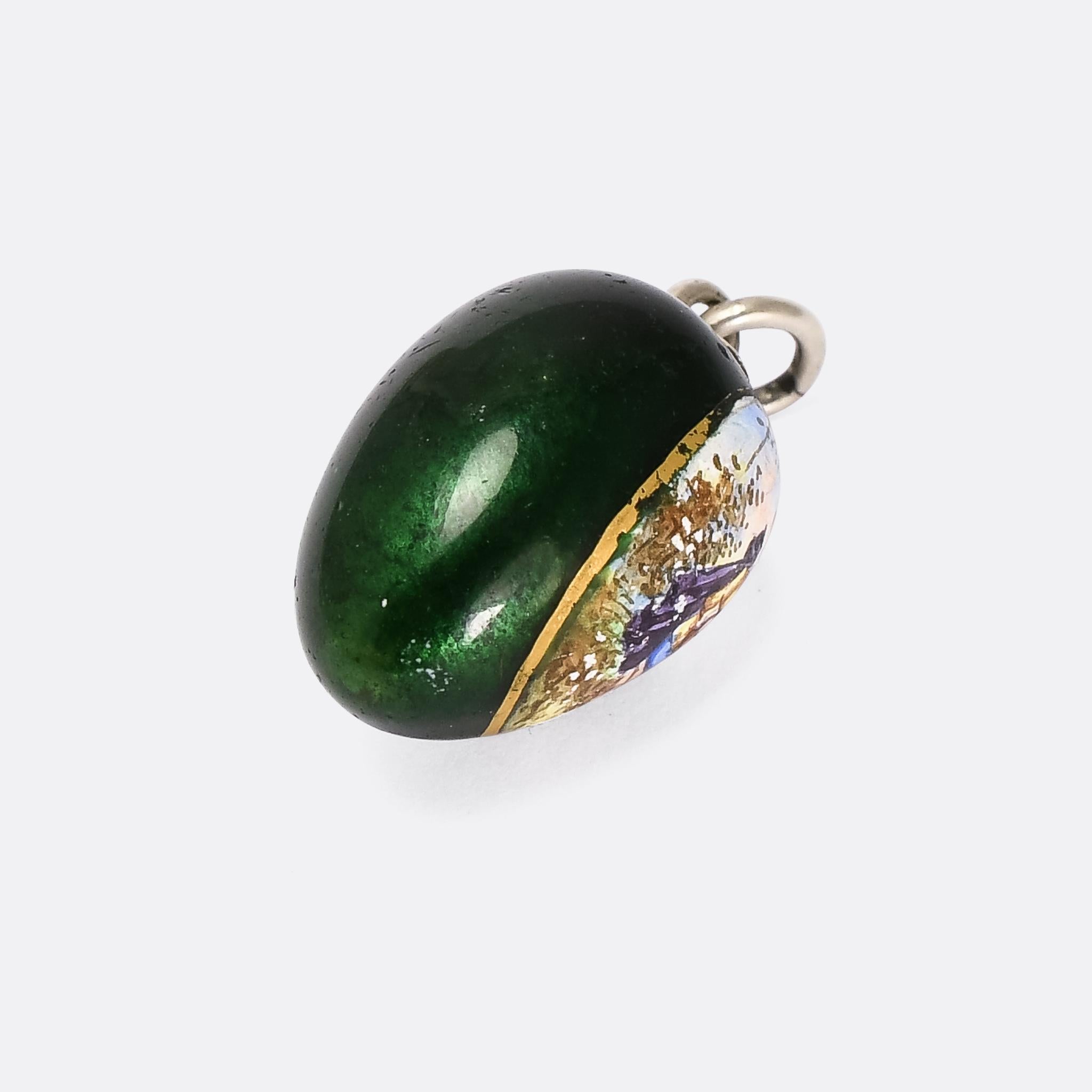 High Victorian Antique Mid-Victorian Swiss Enamelled Egg Pendant For Sale