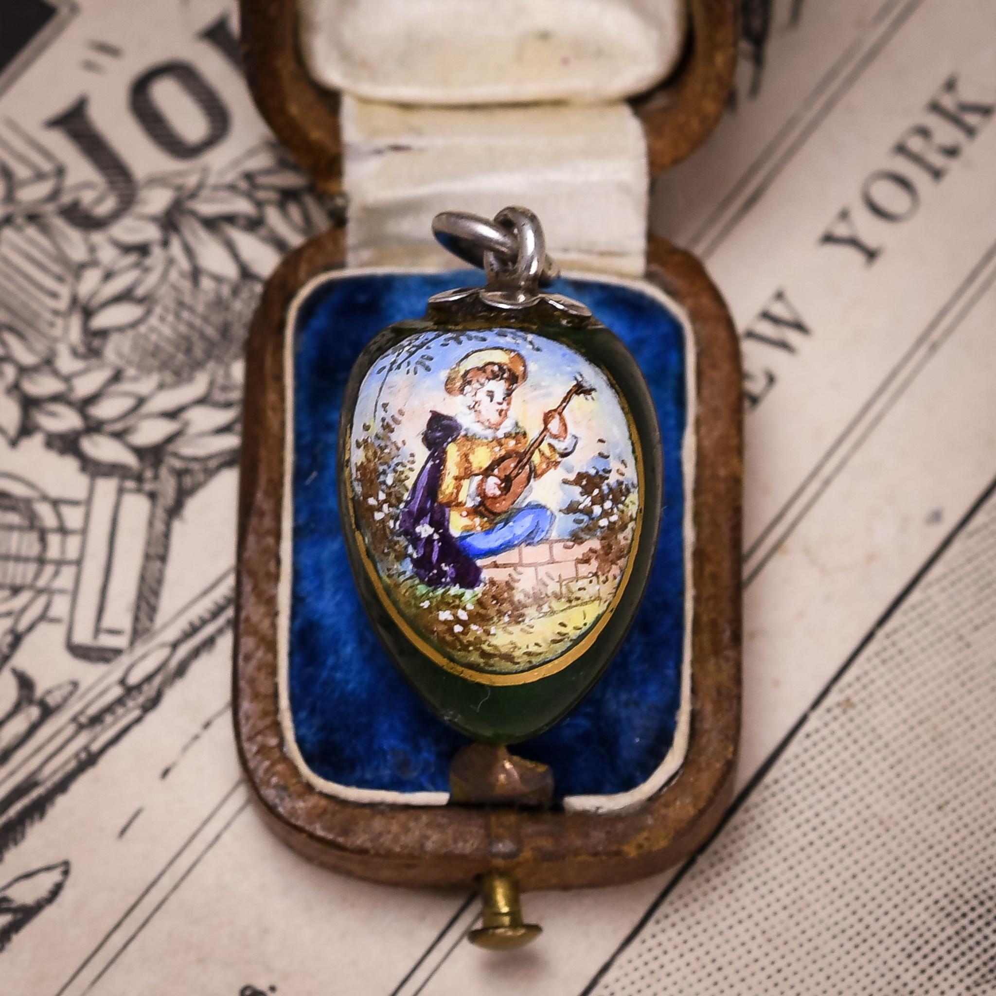 Women's or Men's Antique Mid-Victorian Swiss Enamelled Egg Pendant For Sale