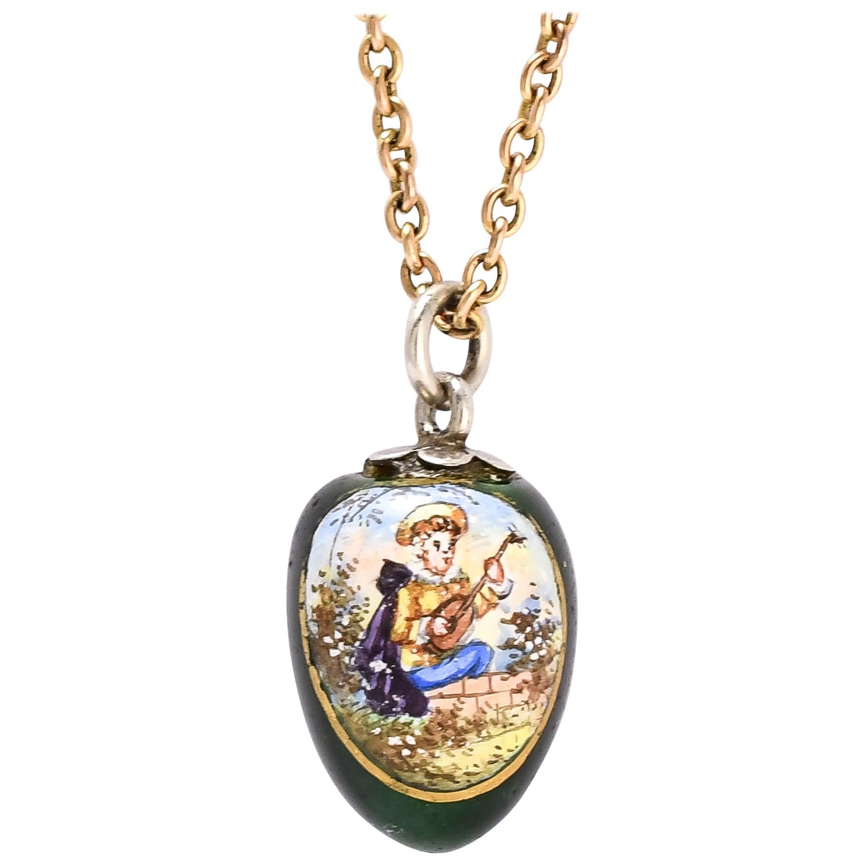 Antique Mid-Victorian Swiss Enamelled Egg Pendant For Sale