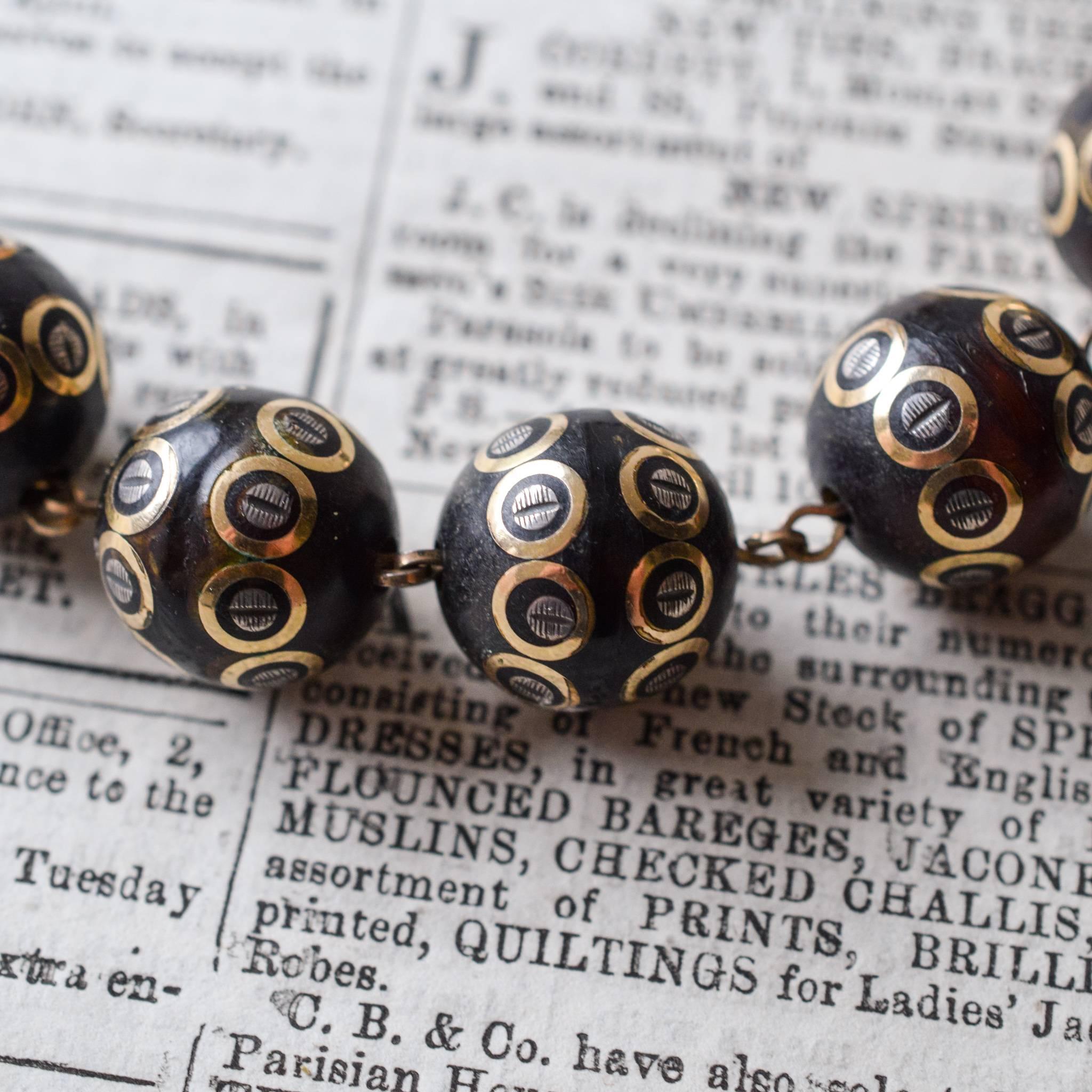 Women's Antique Mid-Victorian Tortoiseshell Pique Bead Necklace