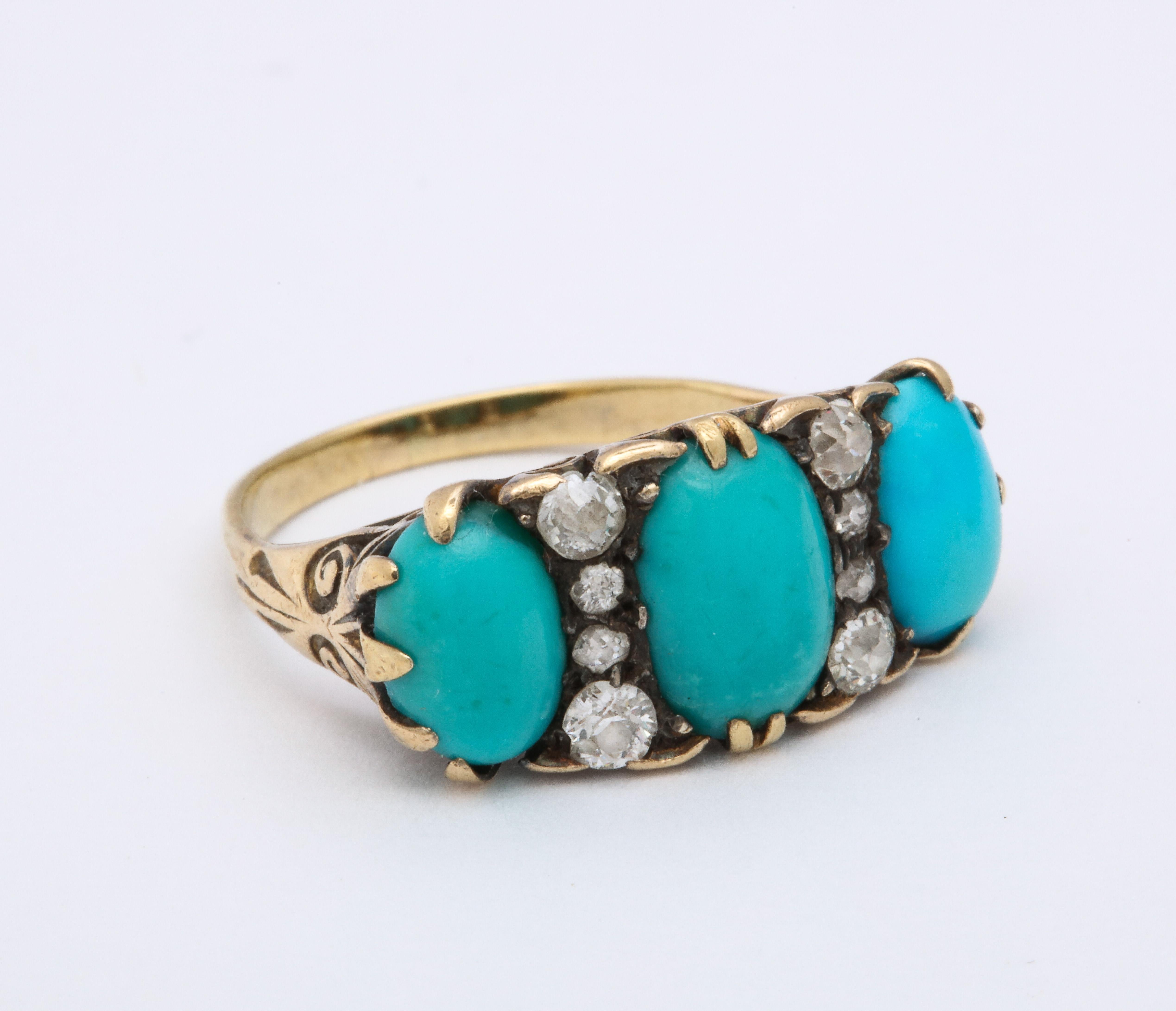 Old European Cut Antique Mid Victorian Turquoise and Diamond Ring