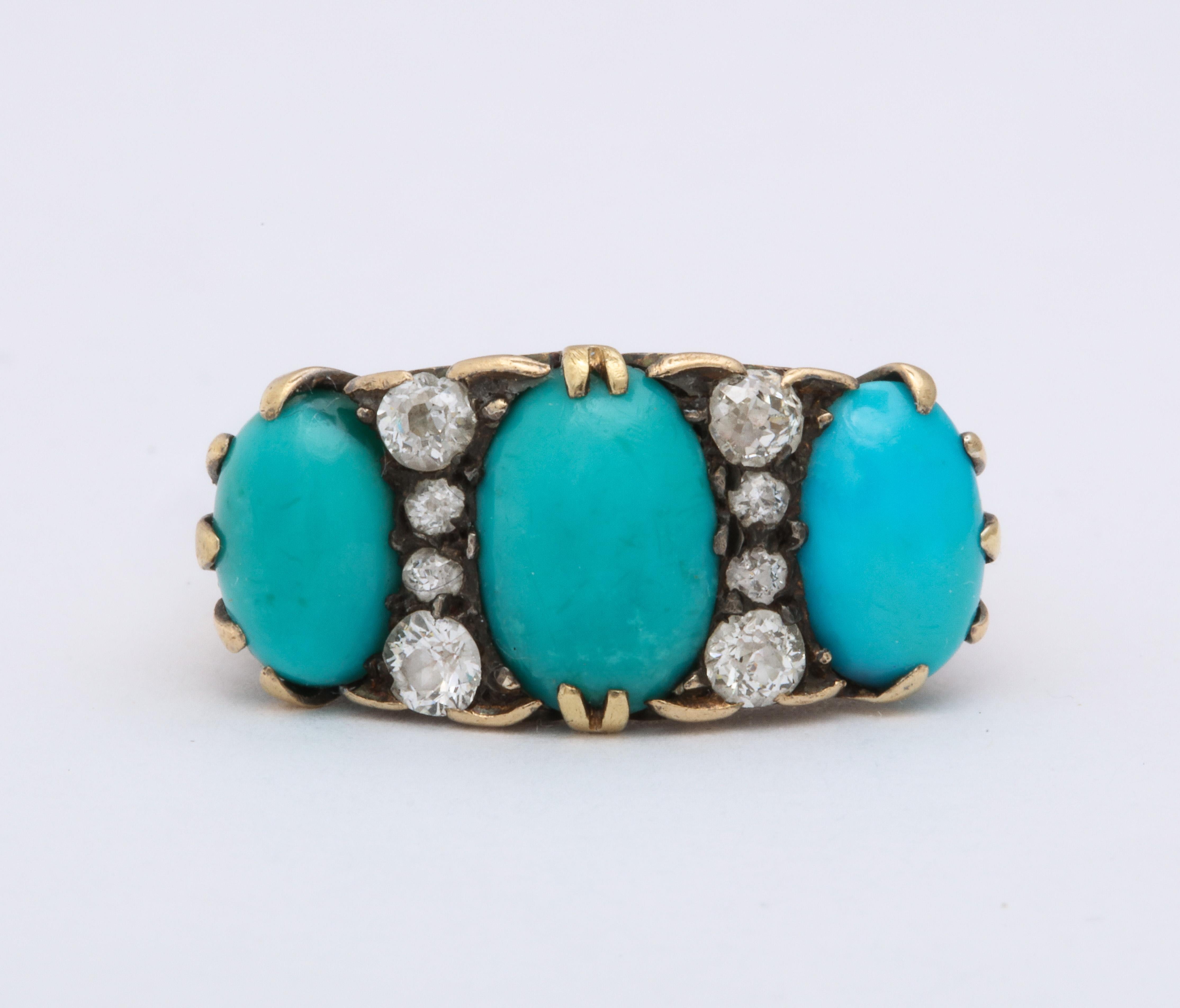 Antique Mid Victorian Turquoise and Diamond Ring In Excellent Condition In Stamford, CT