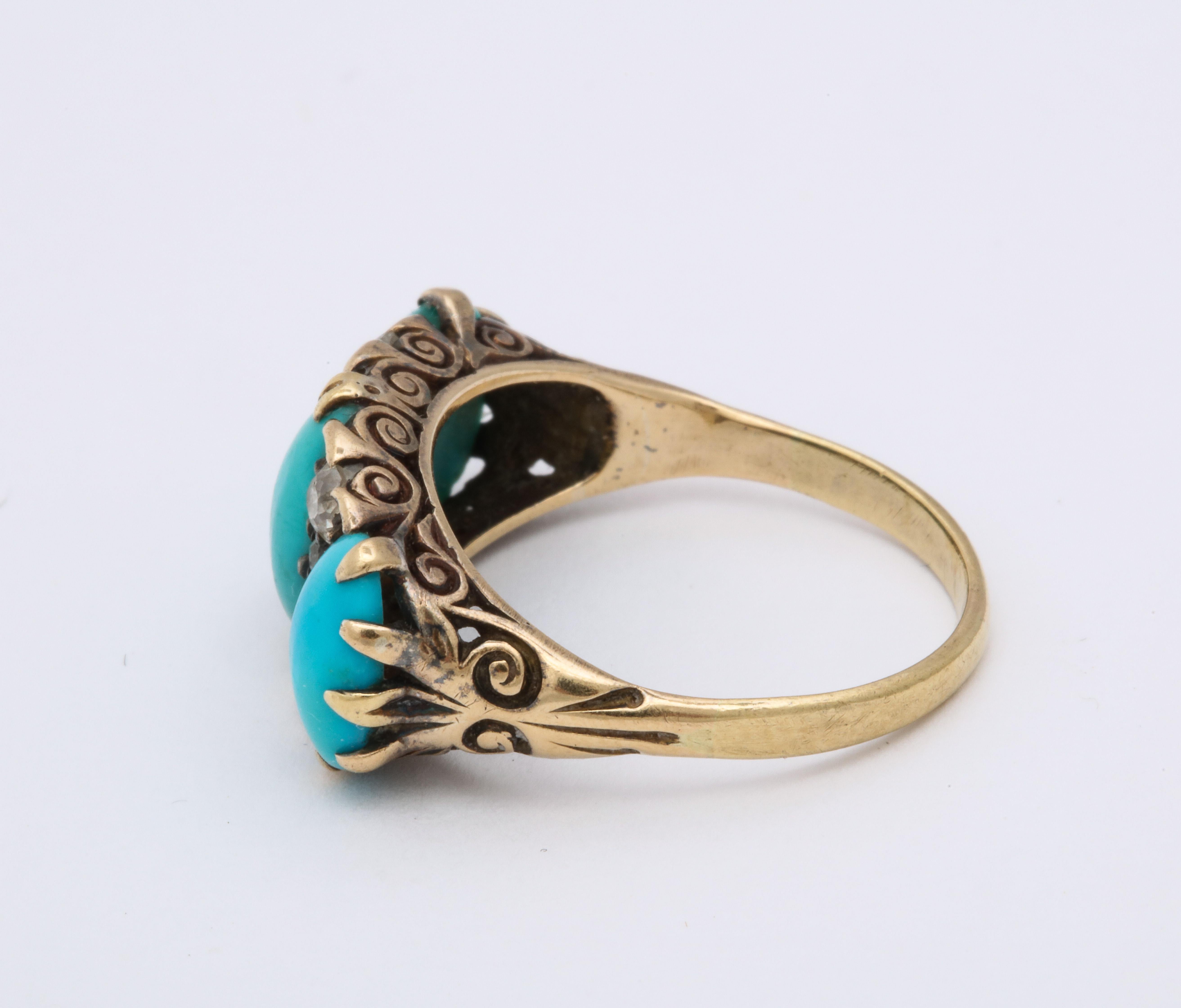 Antique Mid Victorian Turquoise and Diamond Ring 1