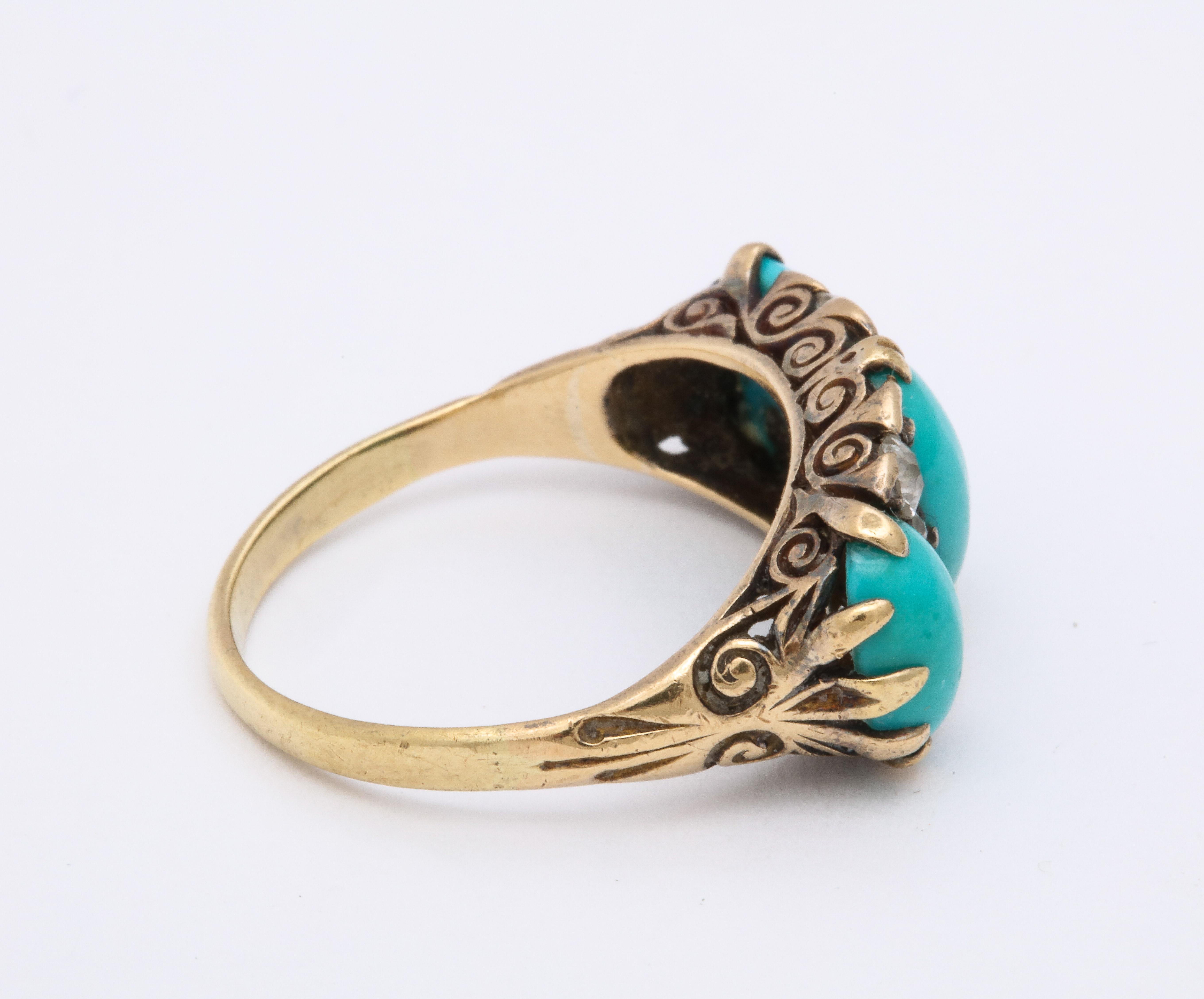 Antique Mid Victorian Turquoise and Diamond Ring 2