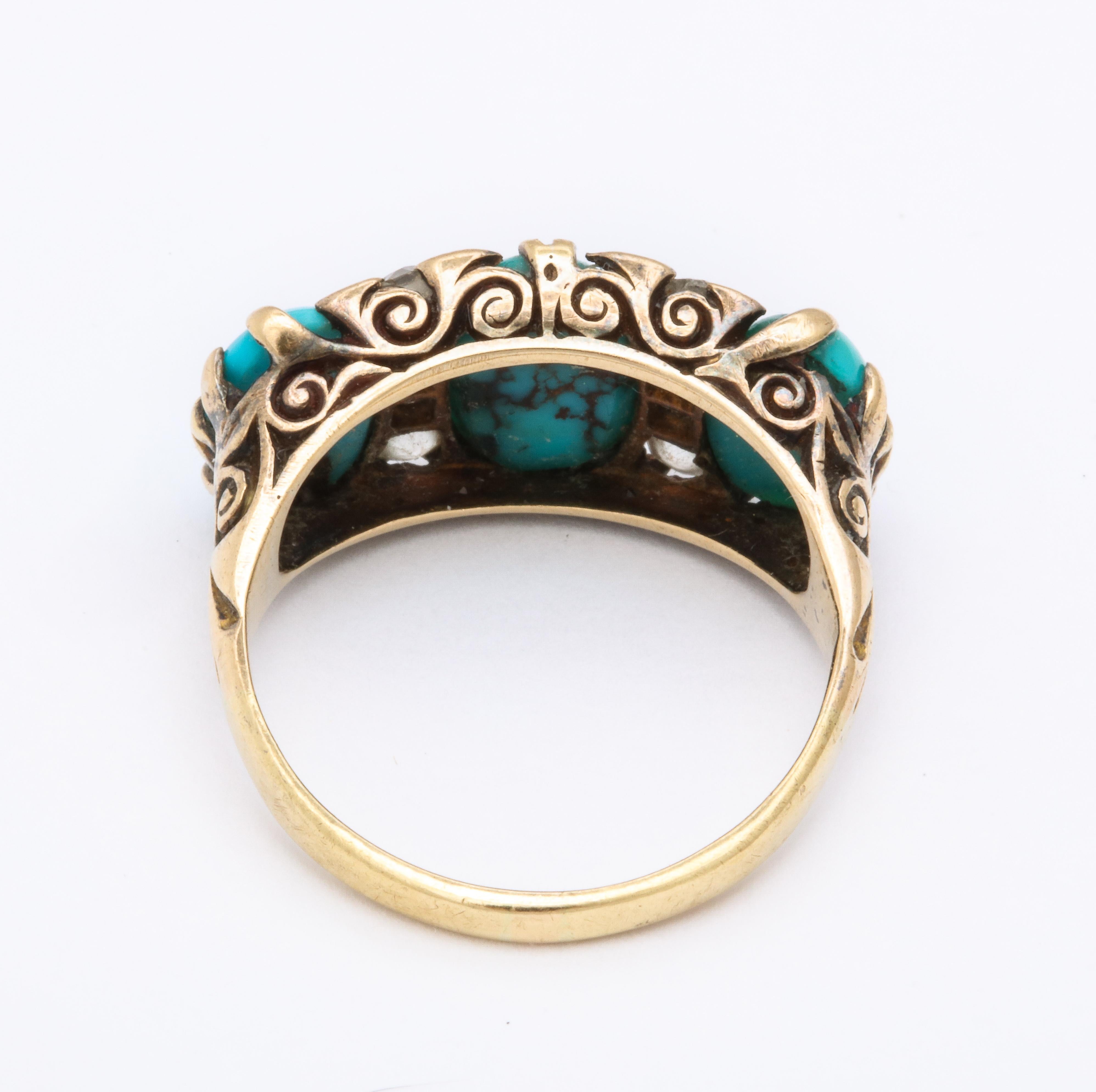 Antique Mid Victorian Turquoise and Diamond Ring 3