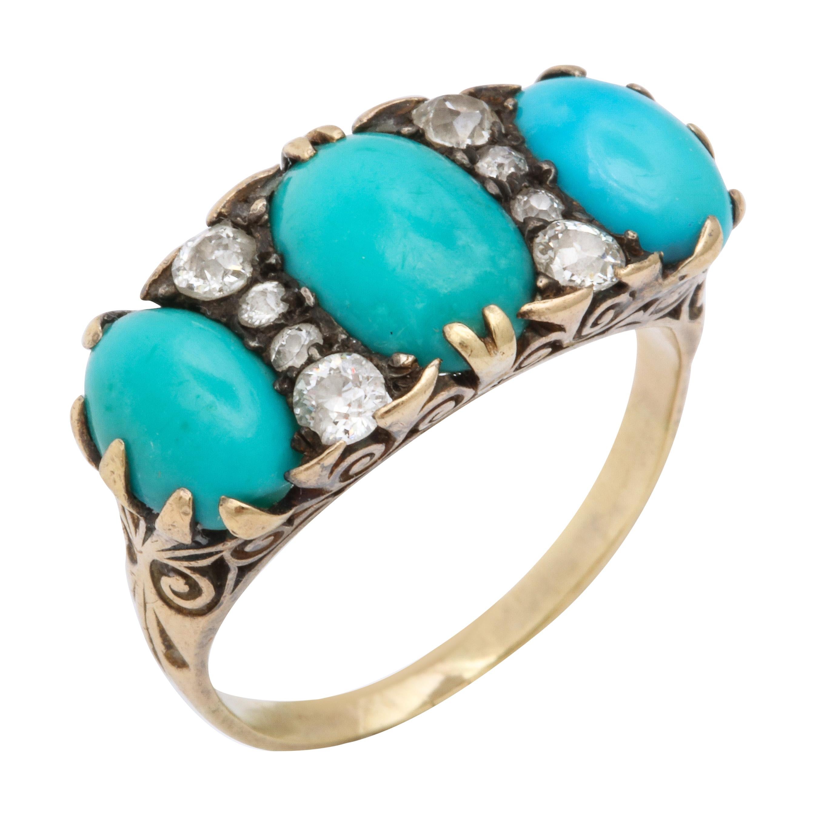 Antique Mid Victorian Turquoise and Diamond Ring