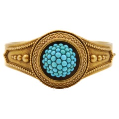 Antique Mid-Victorian Turquoise and Gold Bangle Bracelet, circa 1860–1880