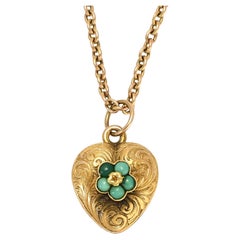 Antique Mid Victorian Turquoise Pansy Heart Locket