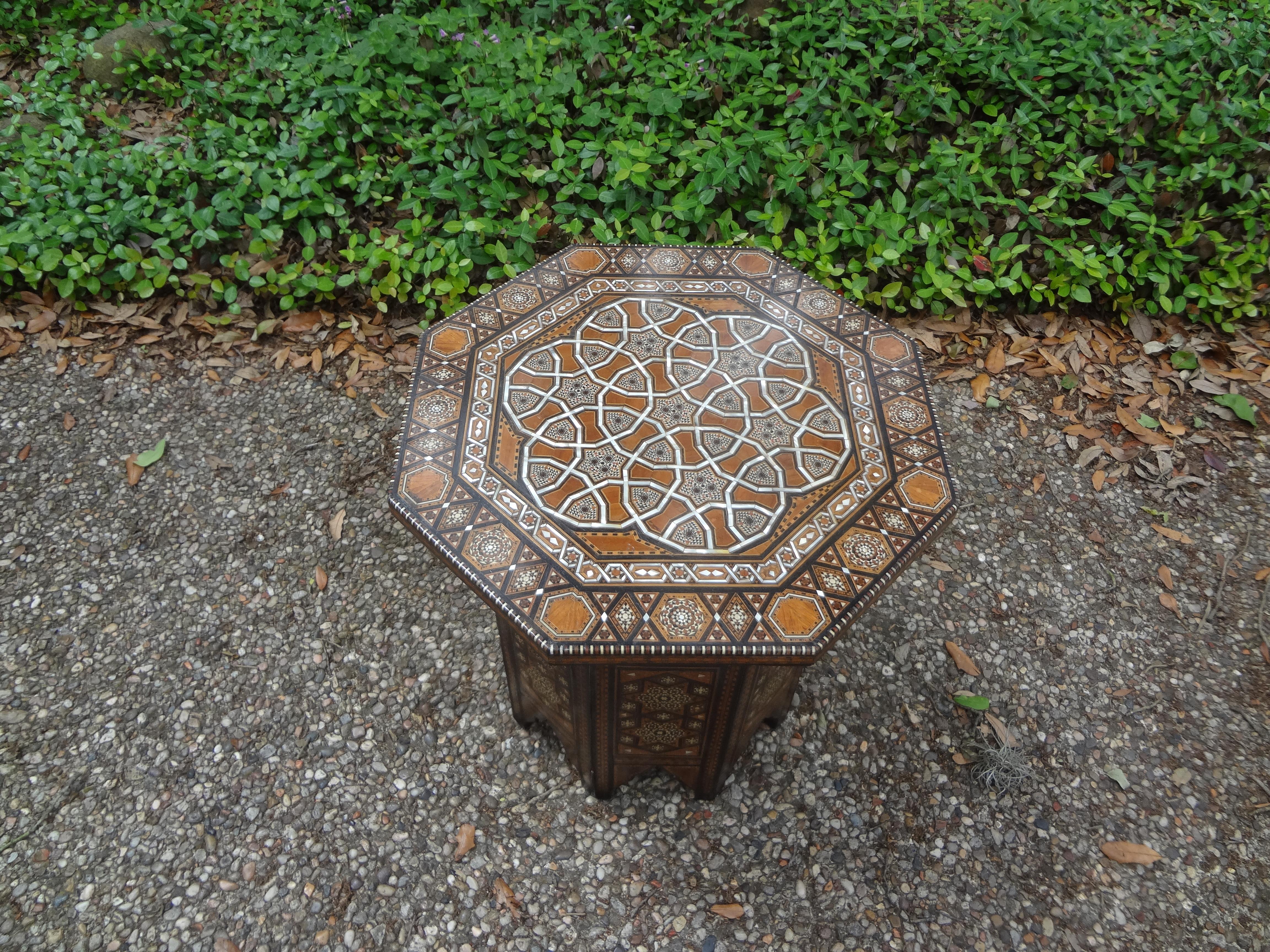 Antique Middle Eastern Arabesque Style Mother of Pearl Inlaid Table 1