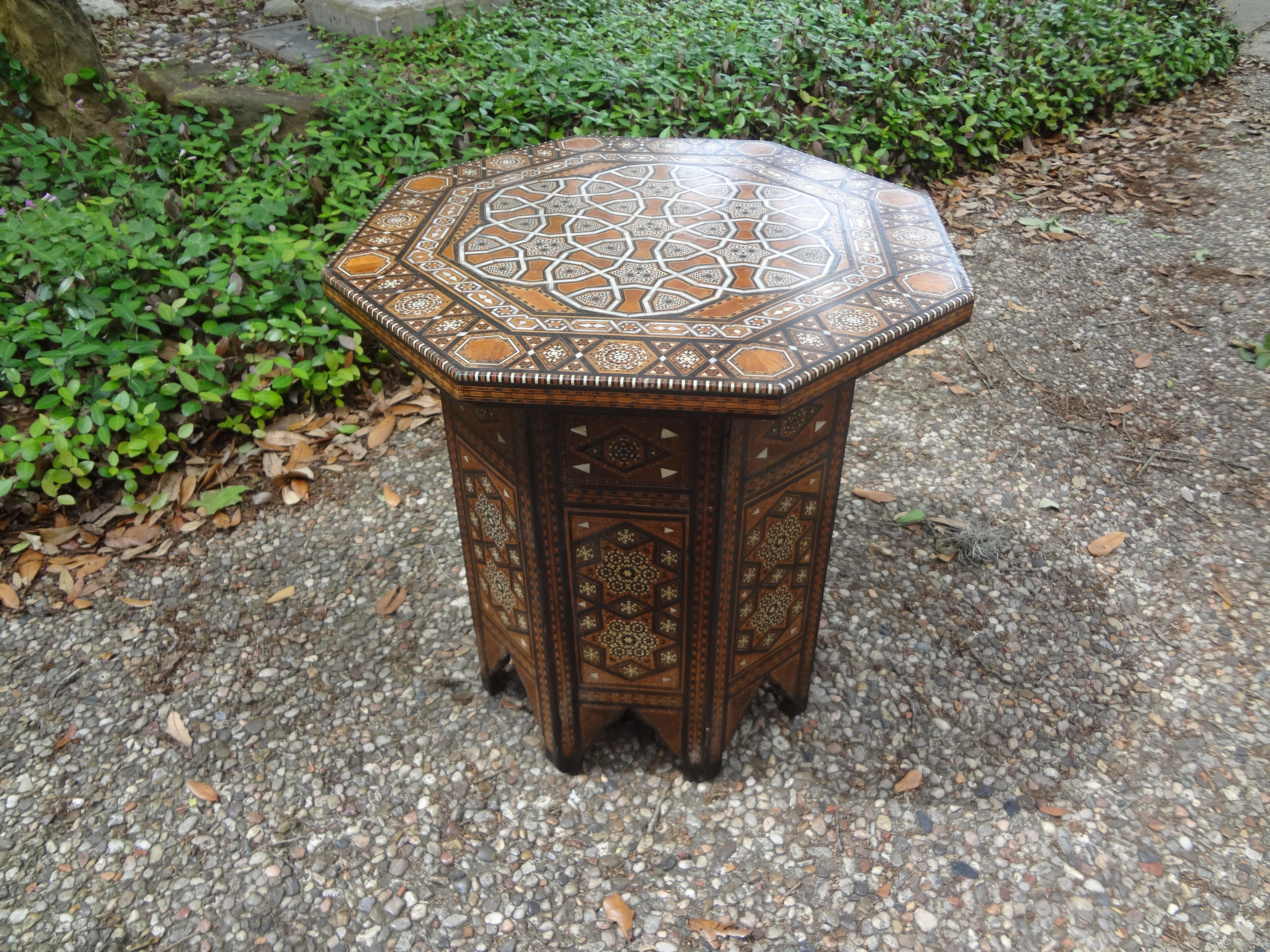 Antique Middle Eastern Arabesque Style Mother of Pearl Inlaid Table 2