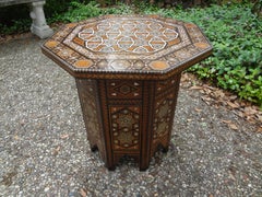 Antique Middle Eastern Arabesque Style Mother of Pearl Inlaid Table