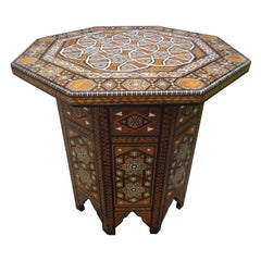 Antique Middle Eastern Arabesque Style Mother of Pearl Inlaid Table