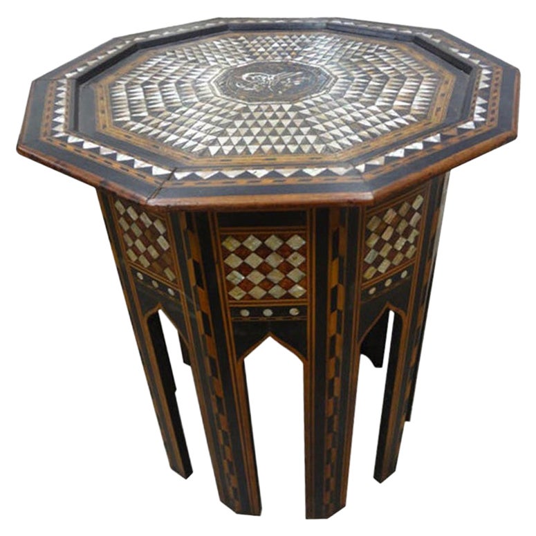 Antique Middle Eastern Arabesque Style Mother of Pearl Inlaid Table