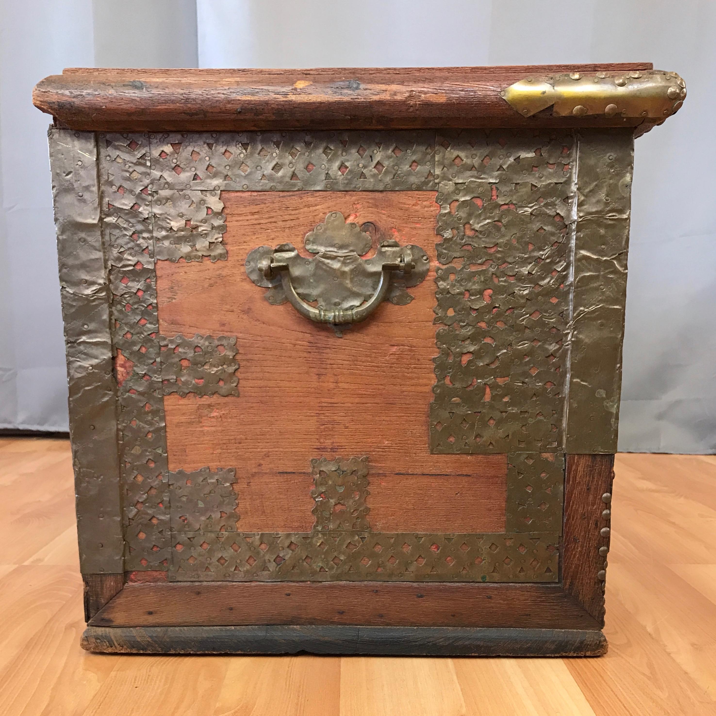 Islamic Antique Middle Eastern Brass-Clad Wood Sailor’s Chest