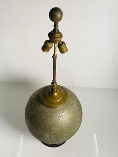 Antique Middle Eastern Brass Lamp with Etched Brass Body