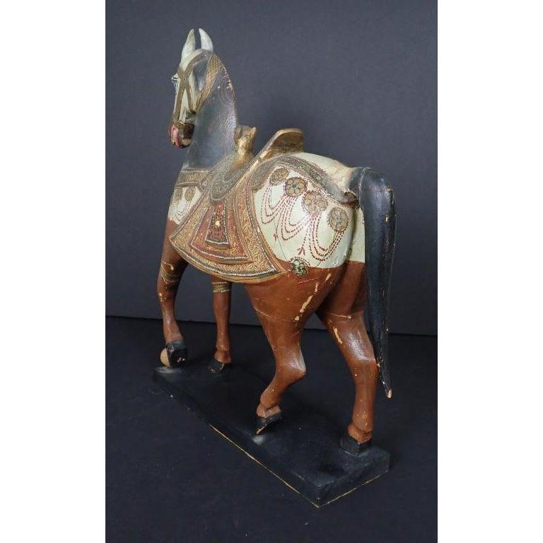 Anglo-Indian Antique Middle Eastern Carved and Paint Decorated Sculpture of a Horse