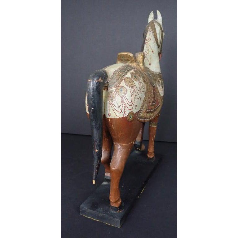 Antique Middle Eastern Carved and Paint Decorated Sculpture of a Horse In Good Condition In Norwood, NJ
