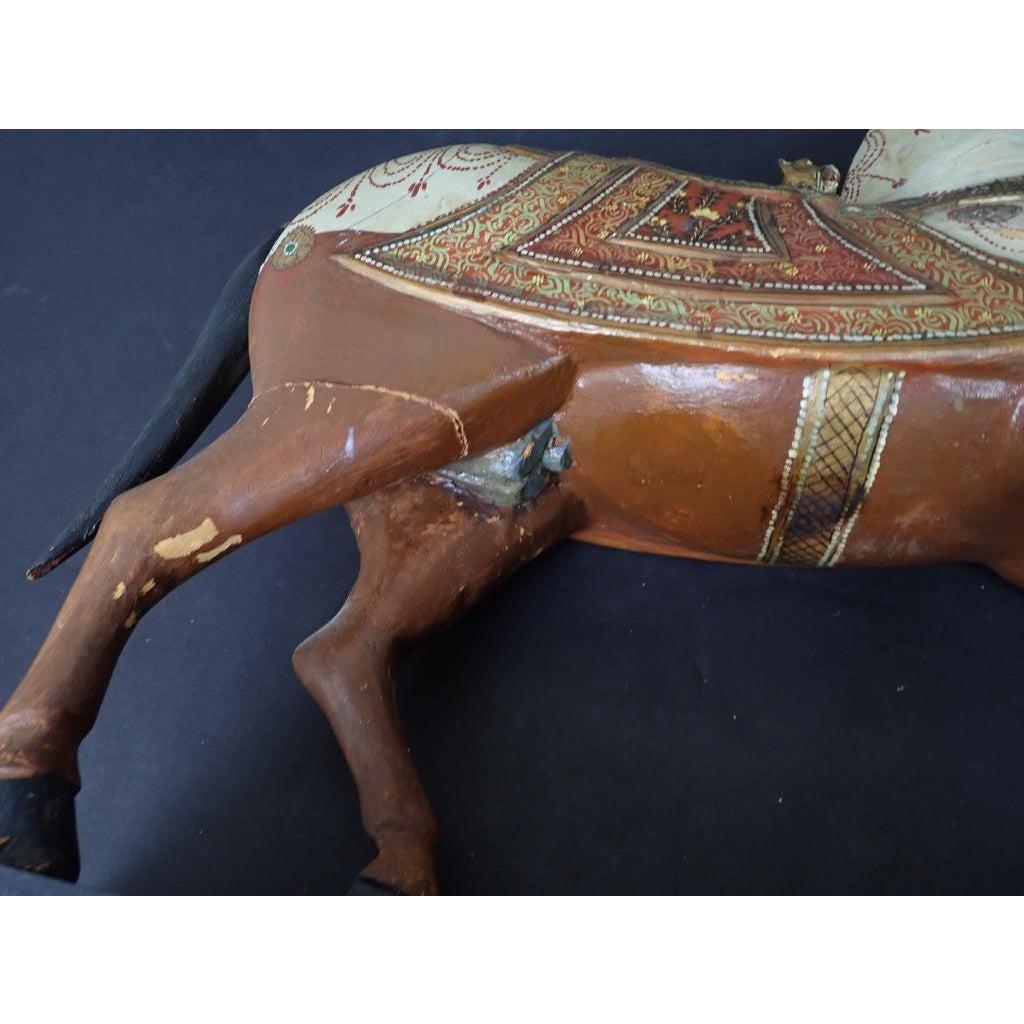 19th Century Antique Middle Eastern Carved and Paint Decorated Sculpture of a Horse
