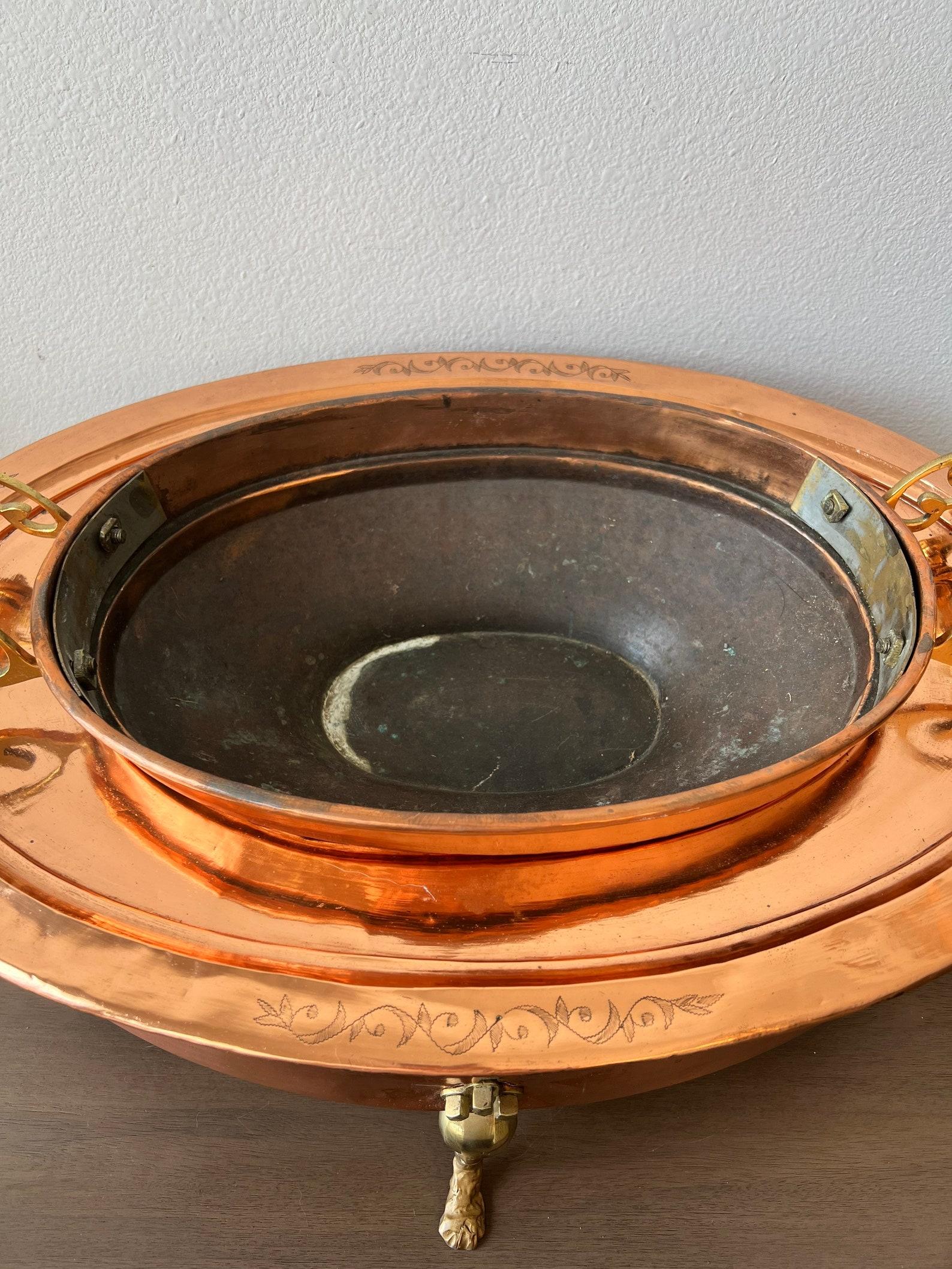 Antique Middle Eastern Copper & Brass Chafing Dish In Good Condition For Sale In Forney, TX