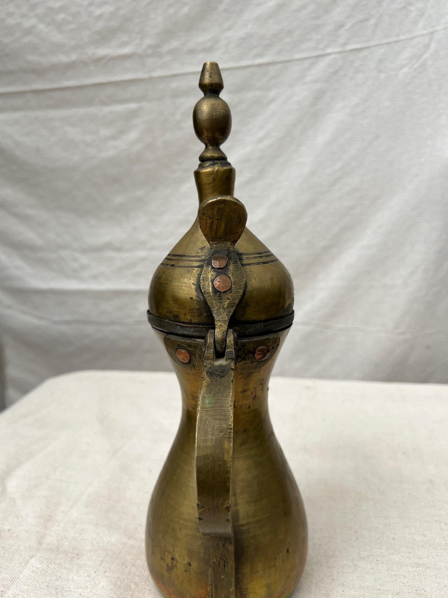 African Antique Middle Eastern Dallah Arabic Brass Coffee Pot For Sale
