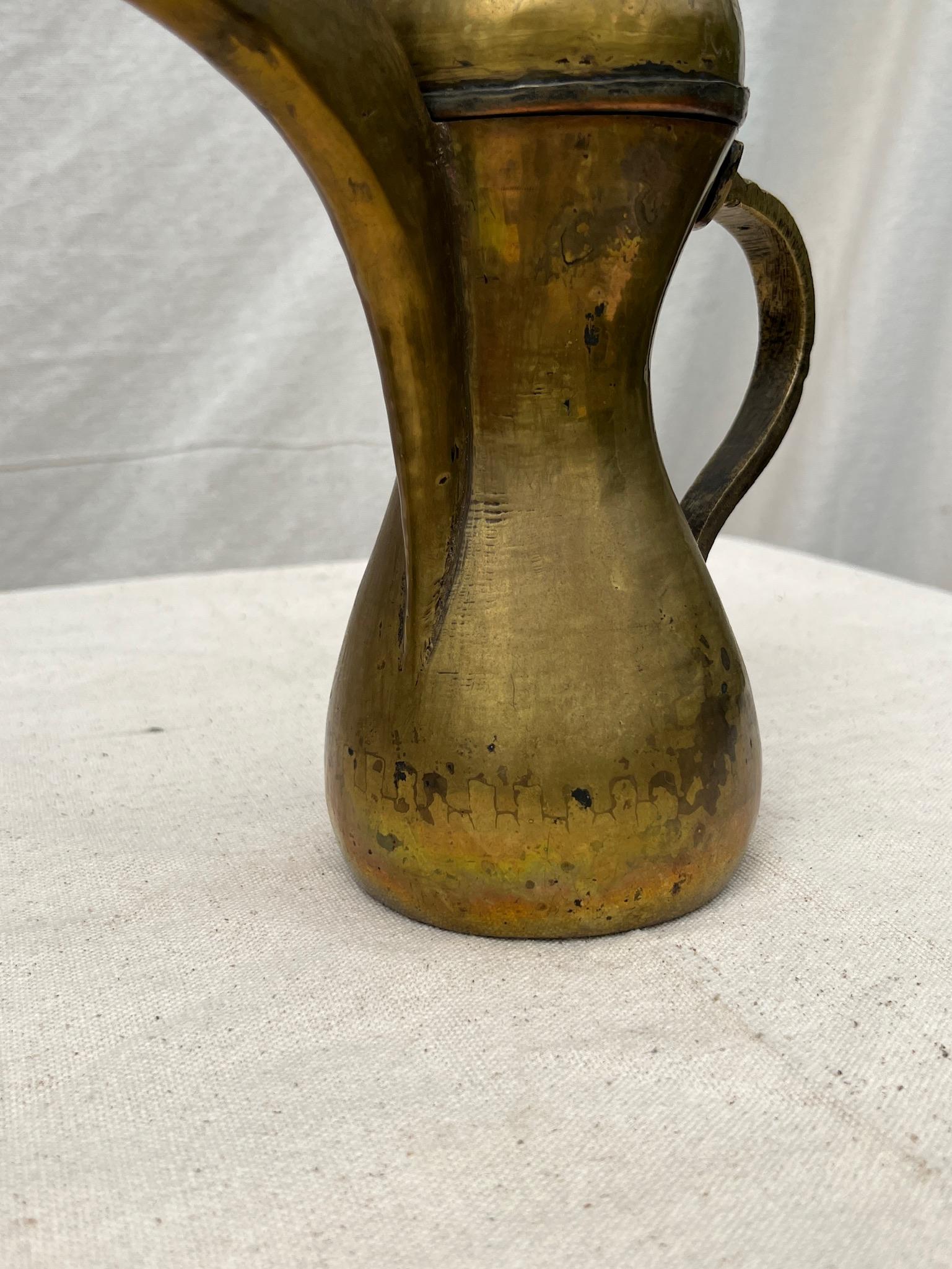 Hand-Crafted Antique Middle Eastern Dallah Arabic Brass Coffee Pot For Sale