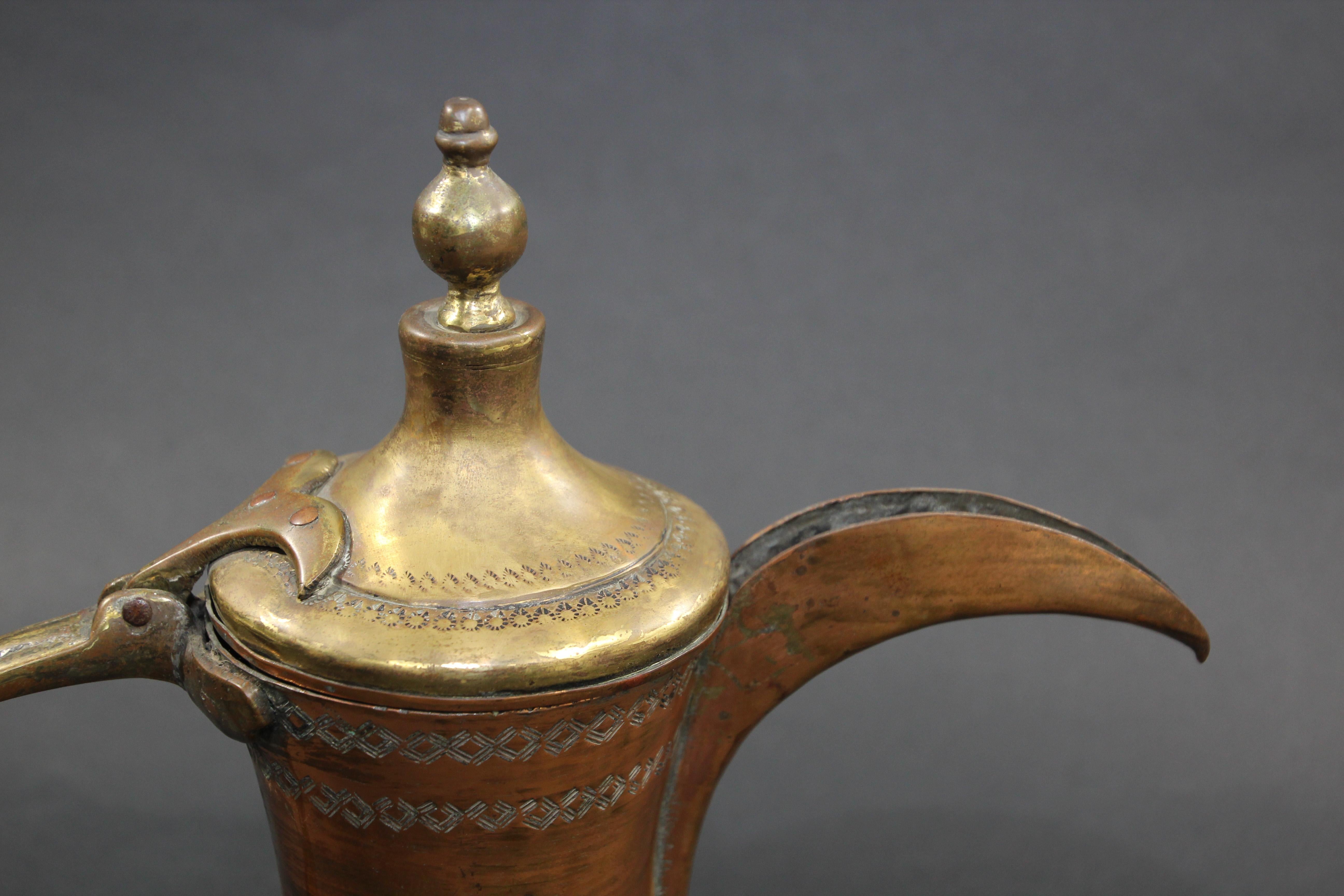 Antique Brass Middle Eastern Dallah Arabic Coffee Pot For Sale 5