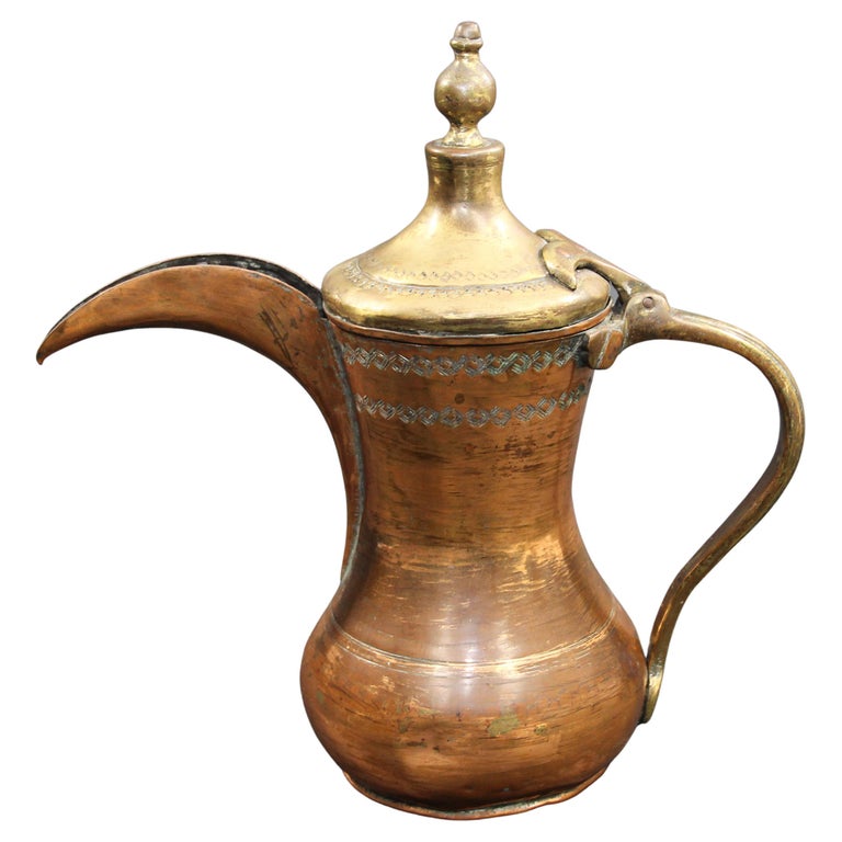 Antique Brass Middle Eastern Dallah Arabic Coffee Pot For Sale at