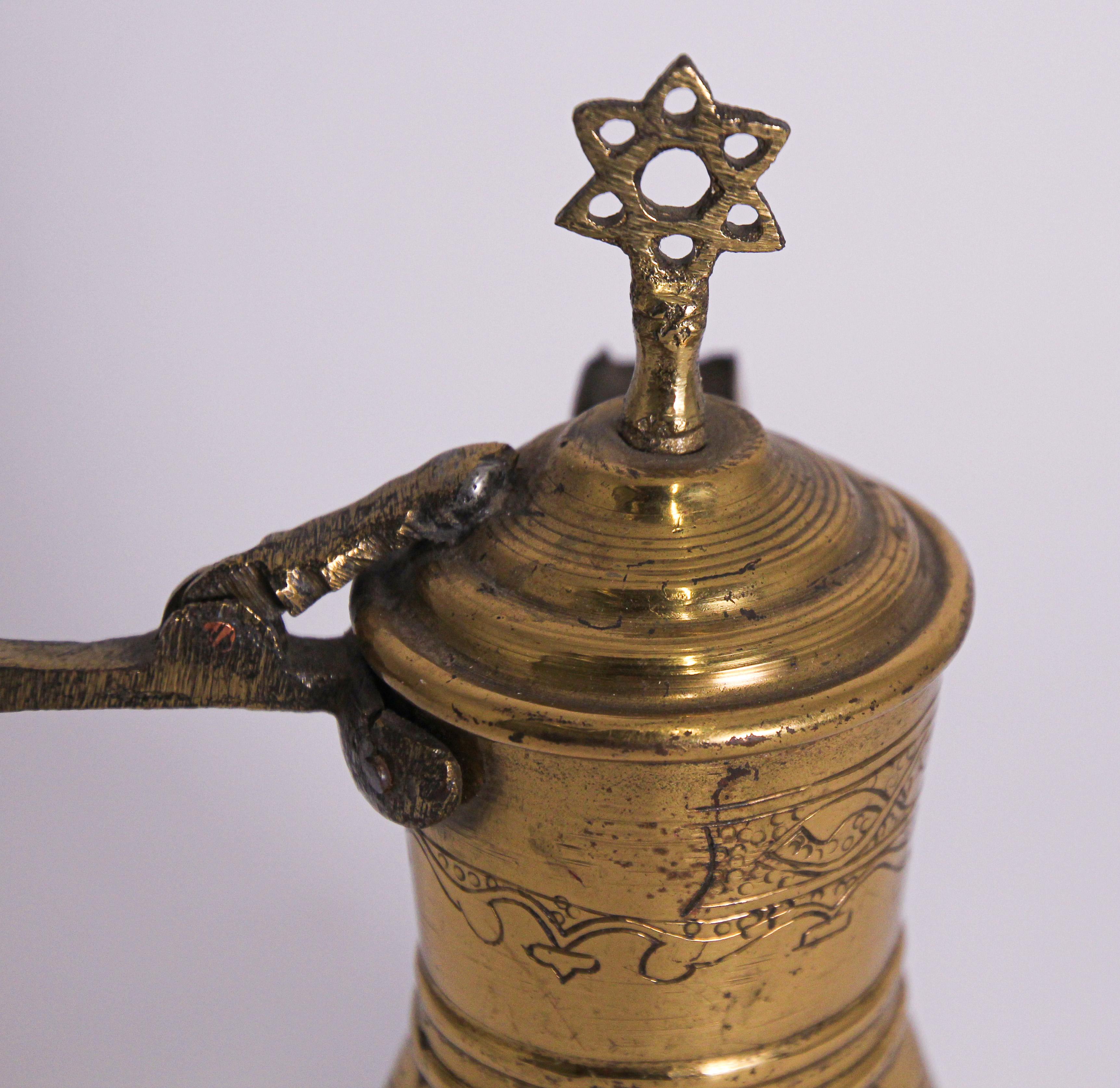 20th Century Antique Middle Eastern Dallah Judaica Brass Coffee Pot