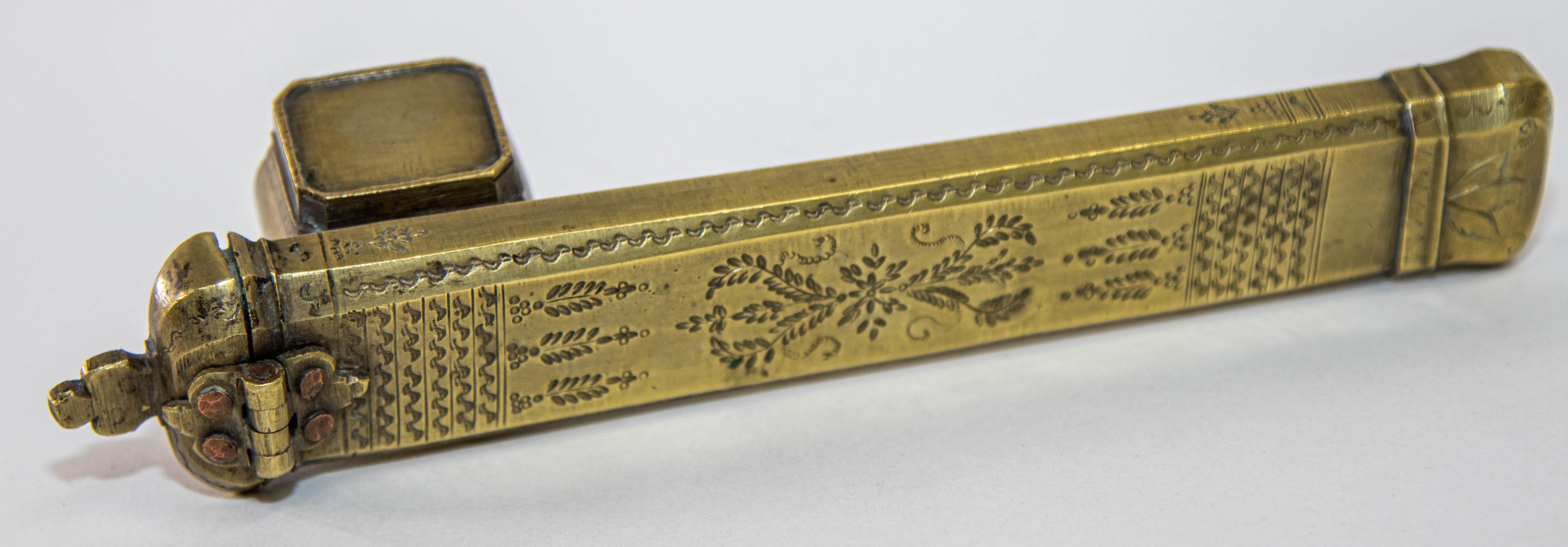Antique Middle Eastern Islamic Brass Inkwell Qalamdan, circa 1850 For Sale 6