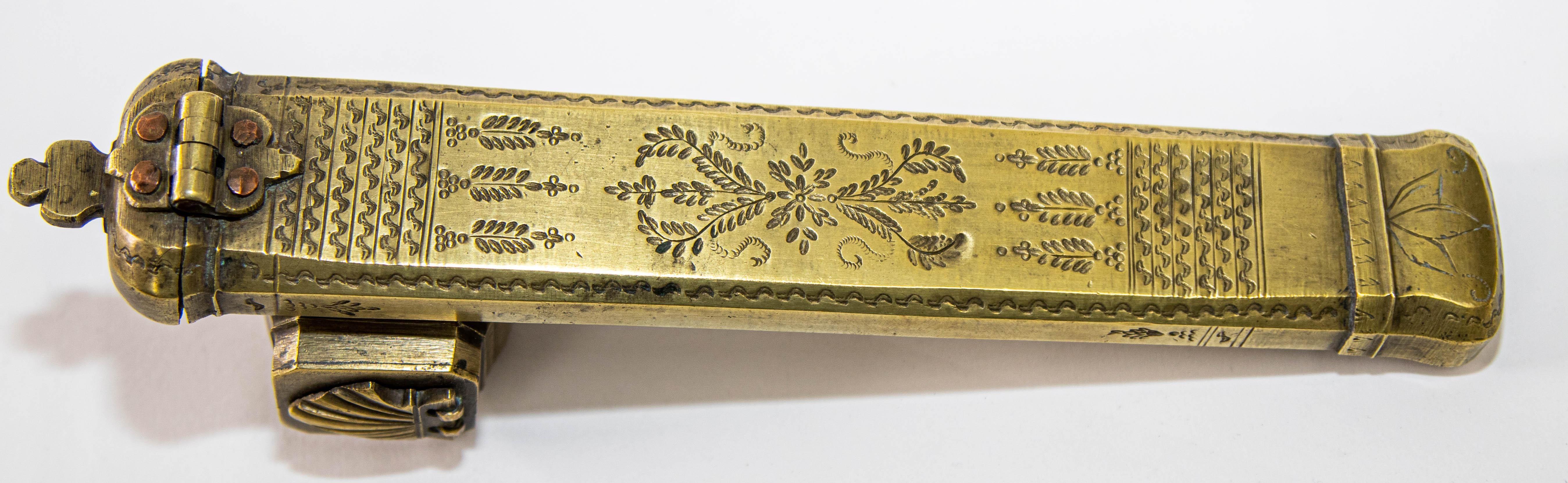 Antique Middle Eastern Islamic Brass Inkwell Qalamdan, circa 1850 For Sale 8