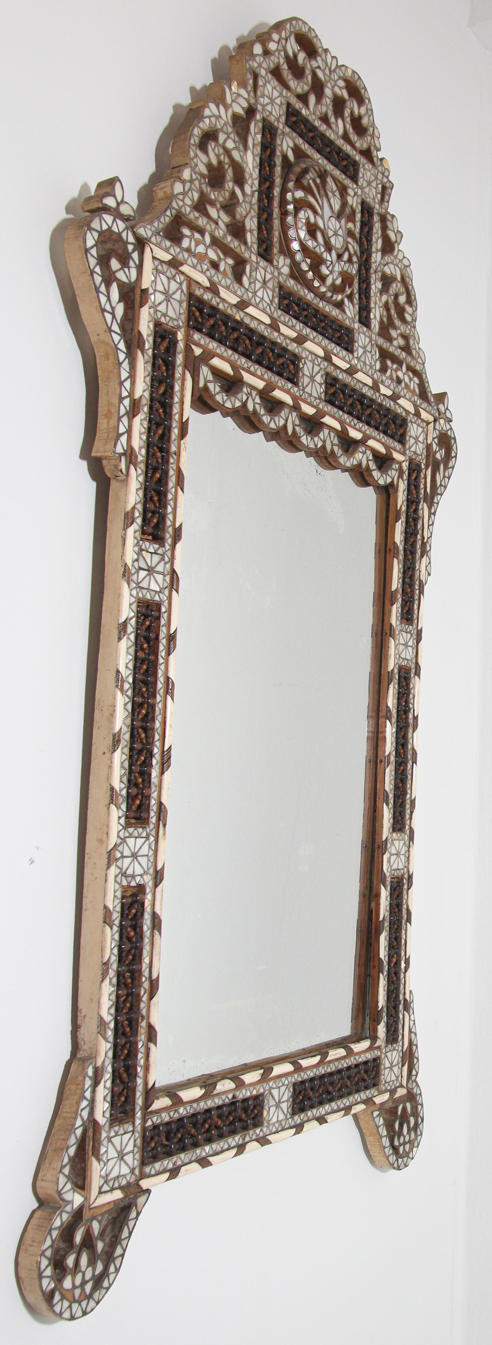 Antique White Mother of Pearl Inlaid Middle Eastern Mirror 7