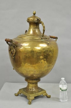 Antico Samovar marocchino mediorientale gigante da 30" in ottone con maniglie
