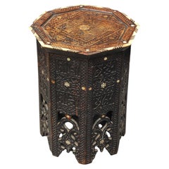 Antique Middle Eastern Octagonal Occasional Table With Inlaid Bone & Wood
