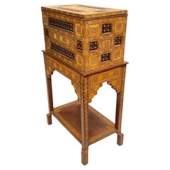 Antique Middle Eastern Parquetry Inlaid Chest on Stand