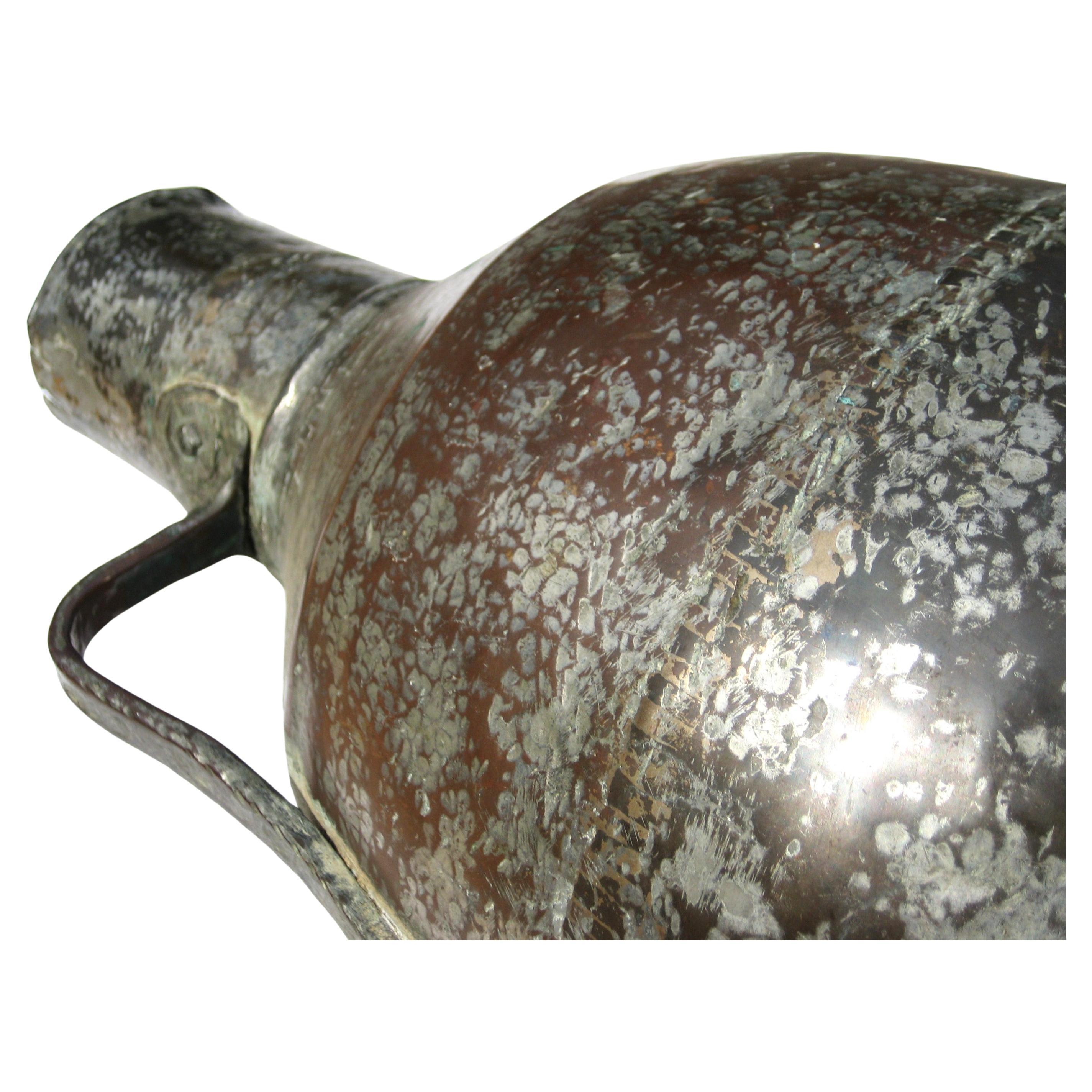 19th Century Antique Middle Eastern Silver Tinned Copper Vessel