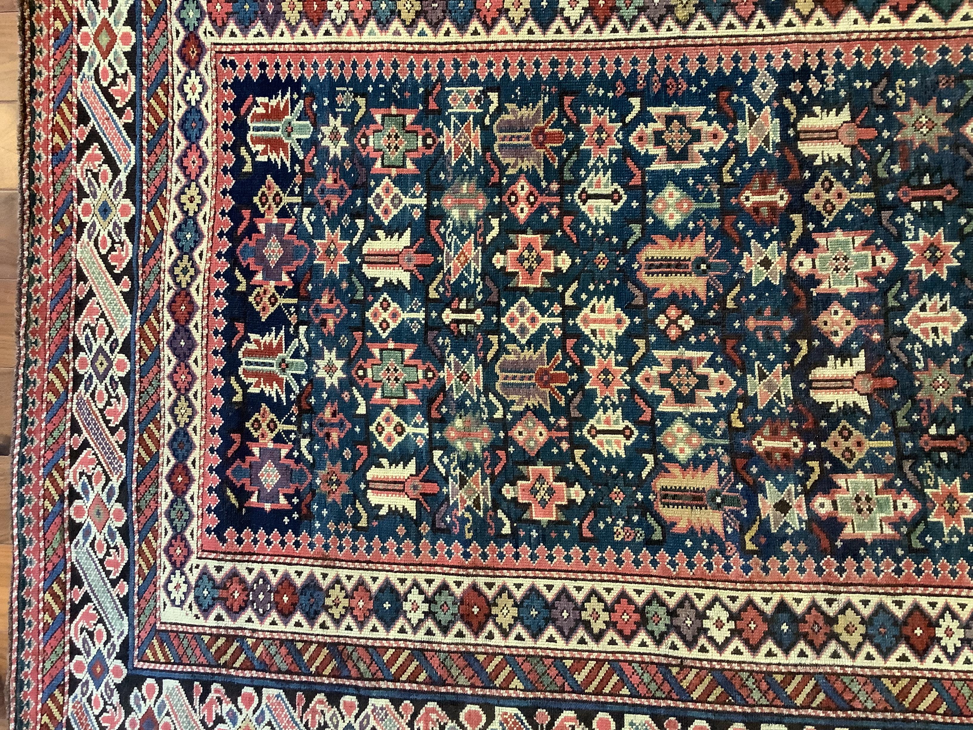 Caucasian Antique Midnight Green Shirvan Chi Chi Rug For Sale