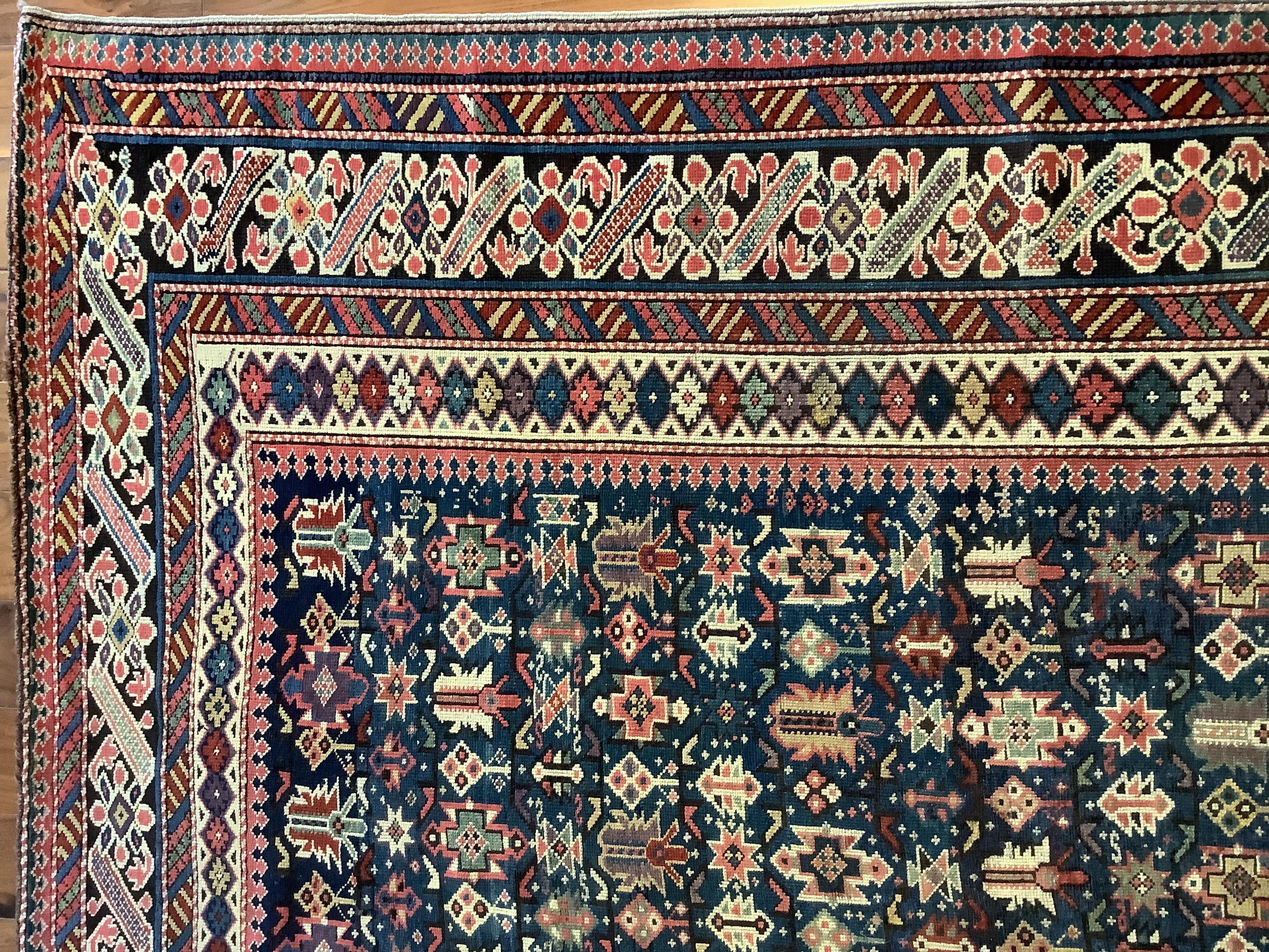 Vegetable Dyed Antique Midnight Green Shirvan Chi Chi Rug For Sale