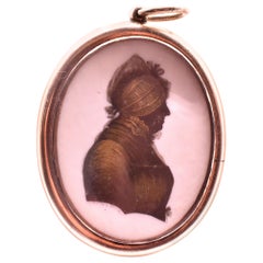 Antike Miers & Feld gemalt Silhouette Miniatur Porträt einer unbekannten Dame